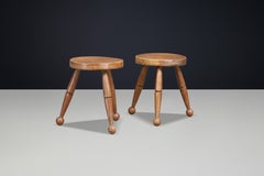 French Modern Beechwood Stools, France, 1960s – Sold as a Set of Two.