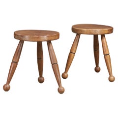 French Modern Beechwood Stools, France, 1960s – Sold as a Set of Two.