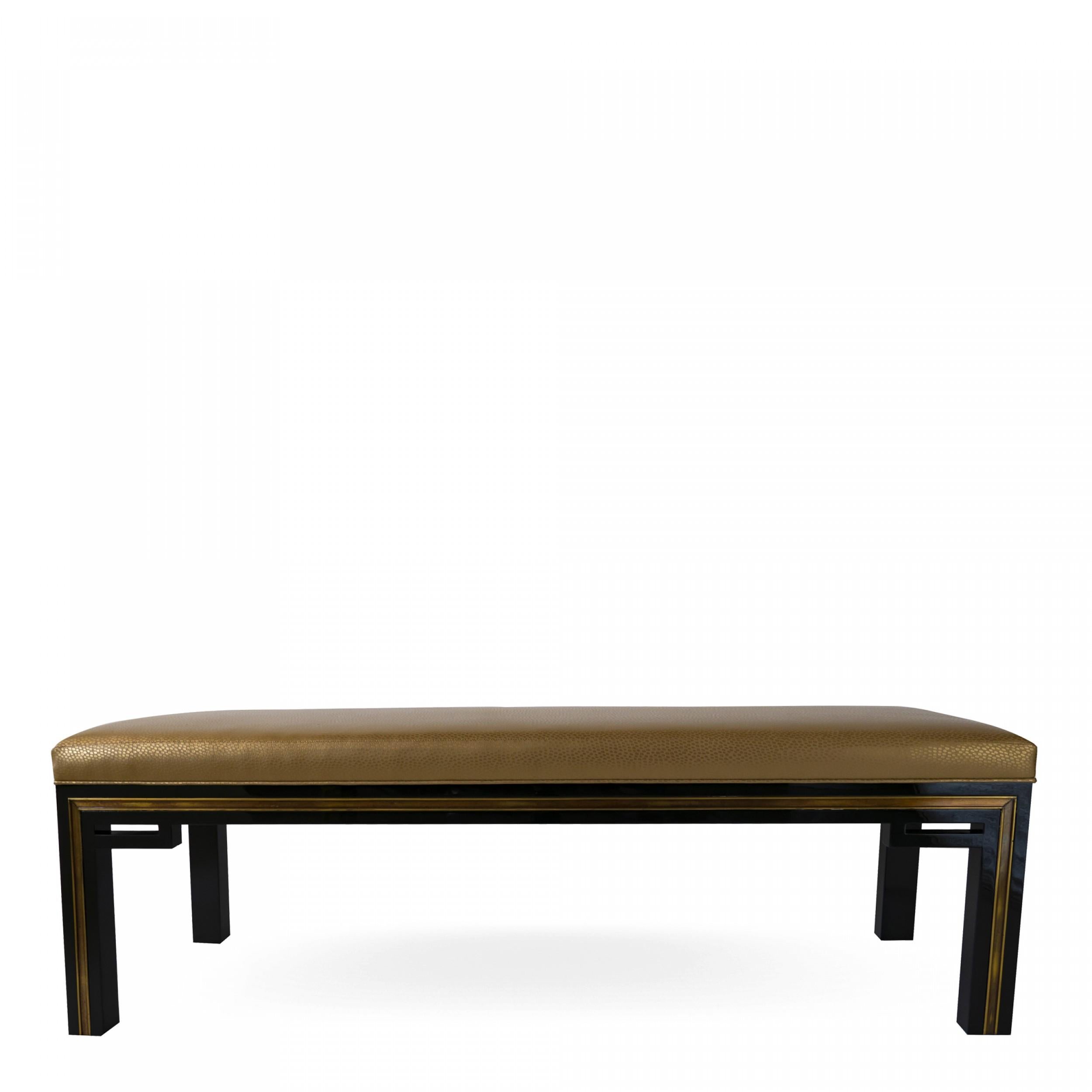 French Modern Black Lacquer Bench, Jacques Quinet.