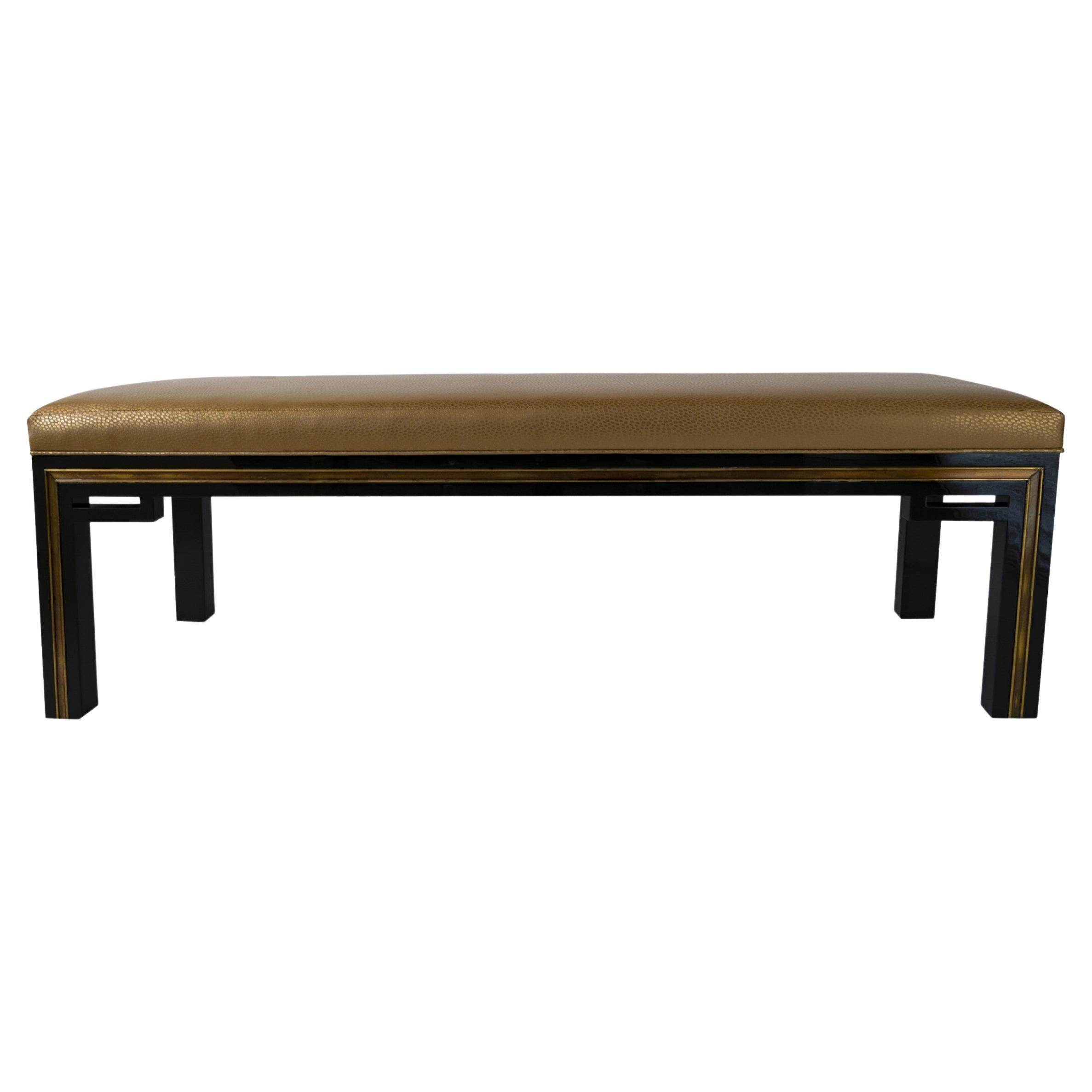 French Modern Black Lacquer Bench, Jacques Quinet For Sale
