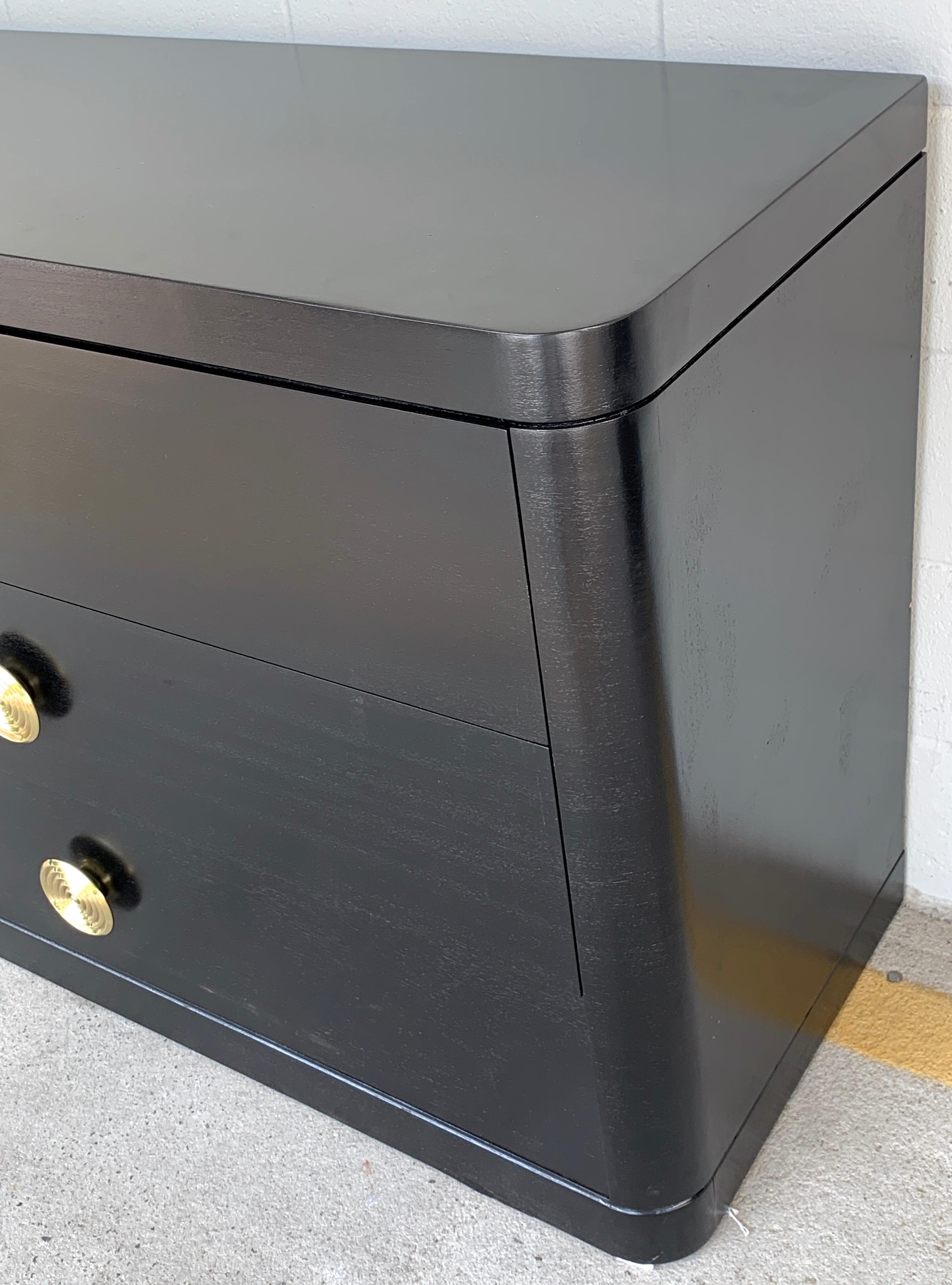 Brass French Modern Black Lacquered Chest For Sale