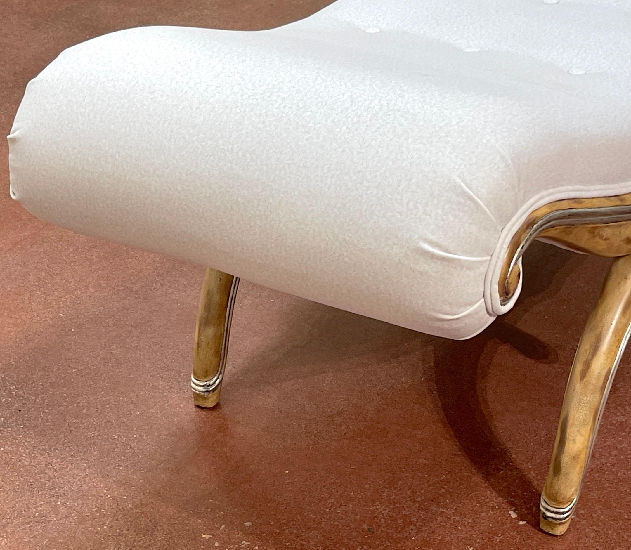 French Modern Bleached & Silverleaf Curule Bench with Cashmere Upholstery  For Sale 6
