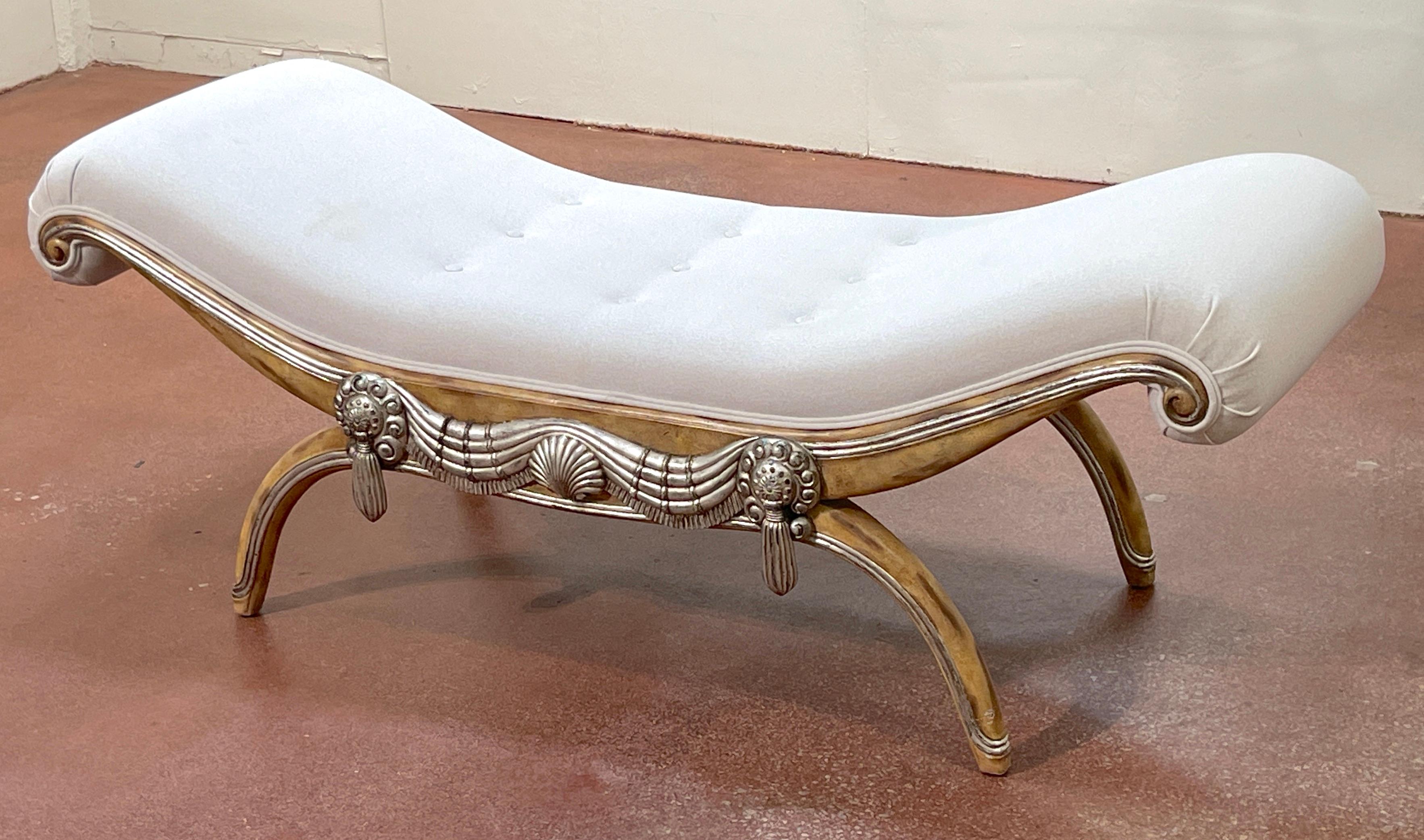 French Modern Bleached & Silverleaf Curule Bench with Cashmere Upholstery  For Sale 10