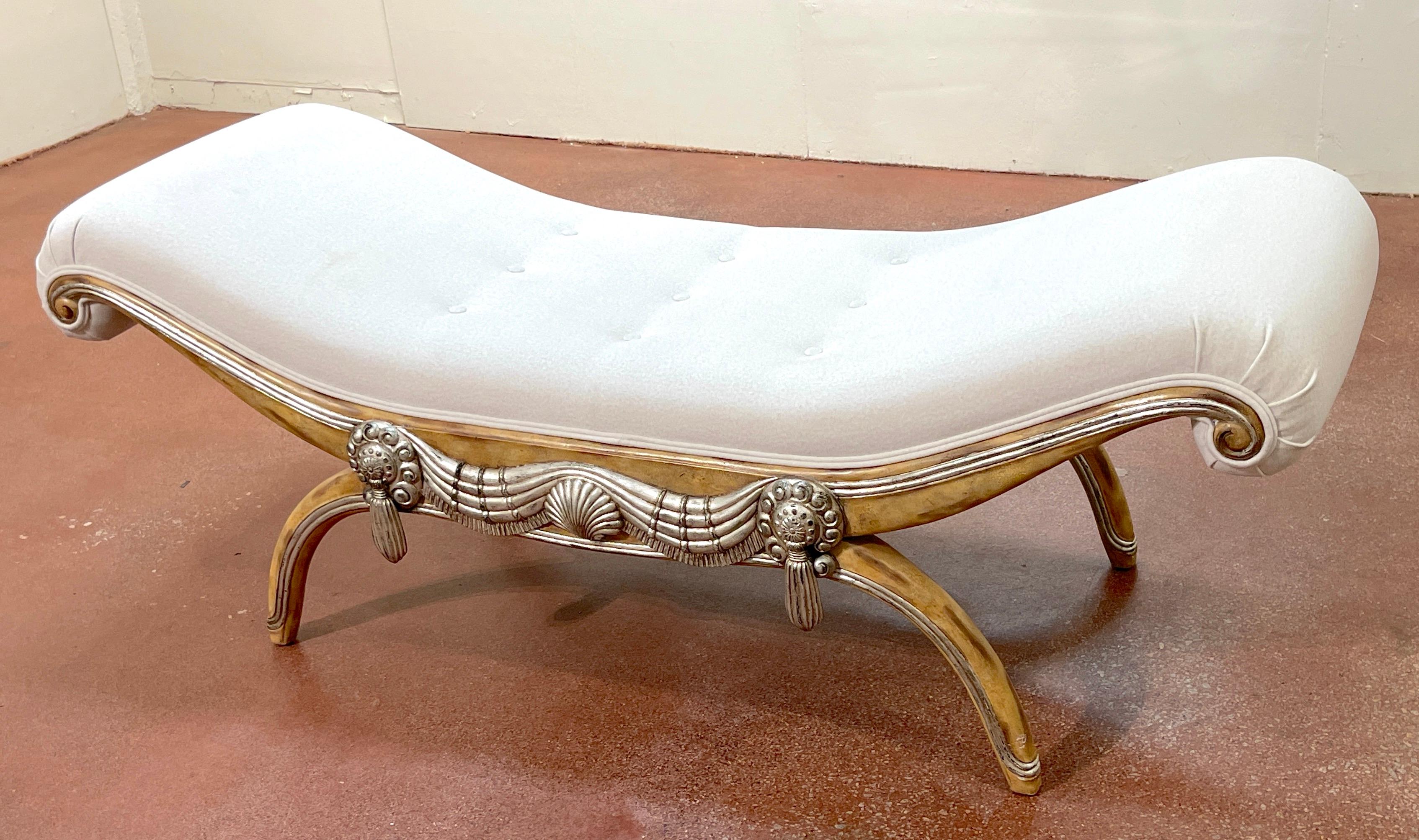 French Modern Bleached & Silverleaf Curule Bench with Cashmere Upholstery  For Sale 11