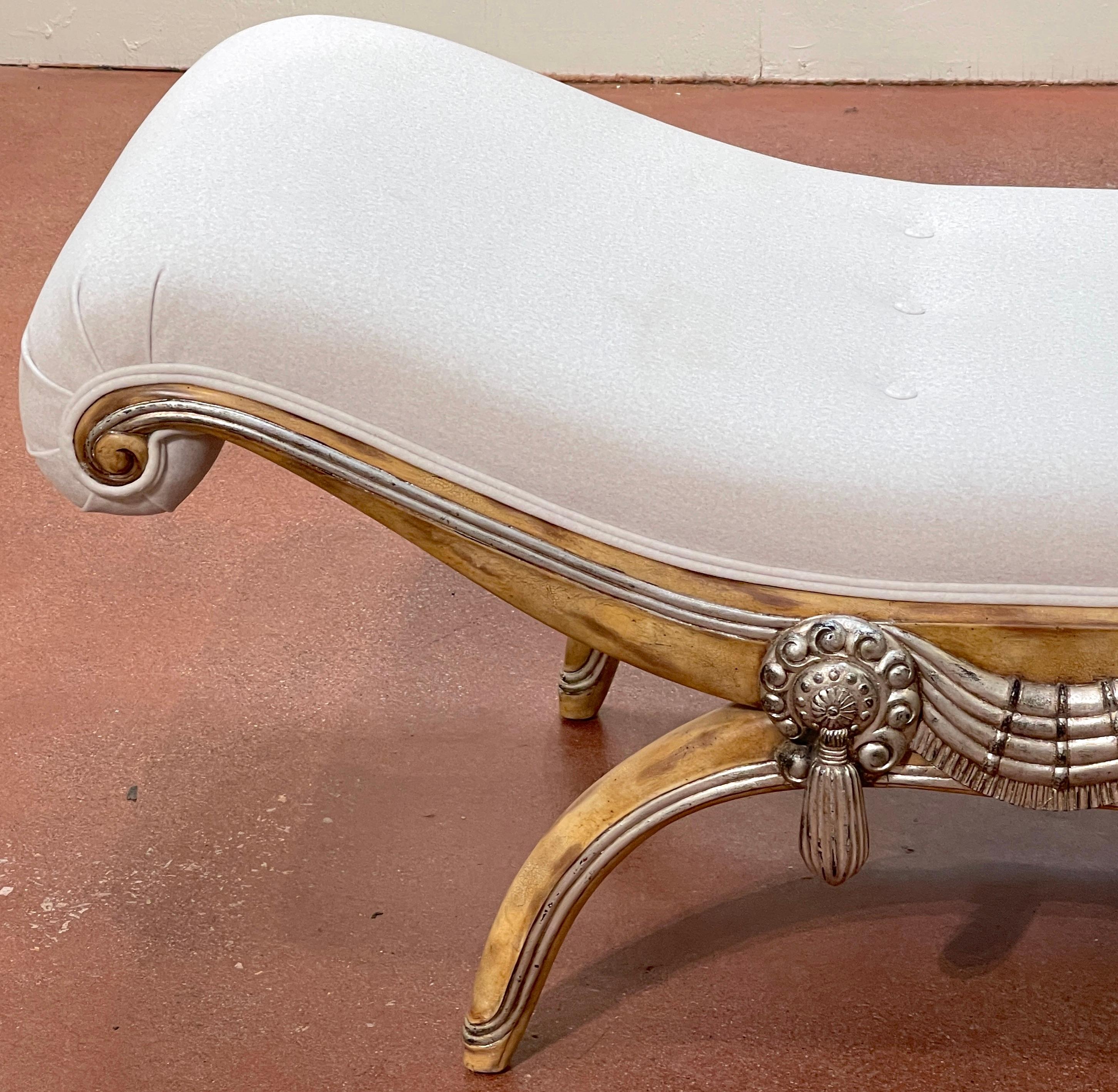 French Modern Bleached & Silverleaf Curule Bench with Cashmere Upholstery  For Sale 5