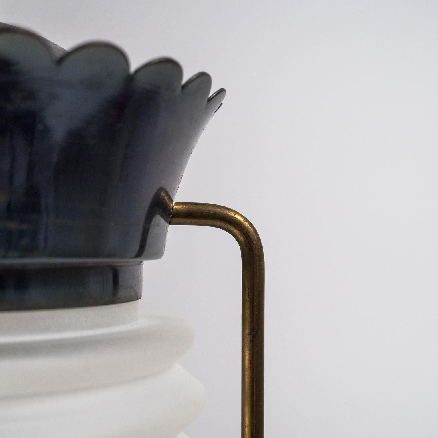 French Modern Brass and Satin Glass Lantern, 1950s 7