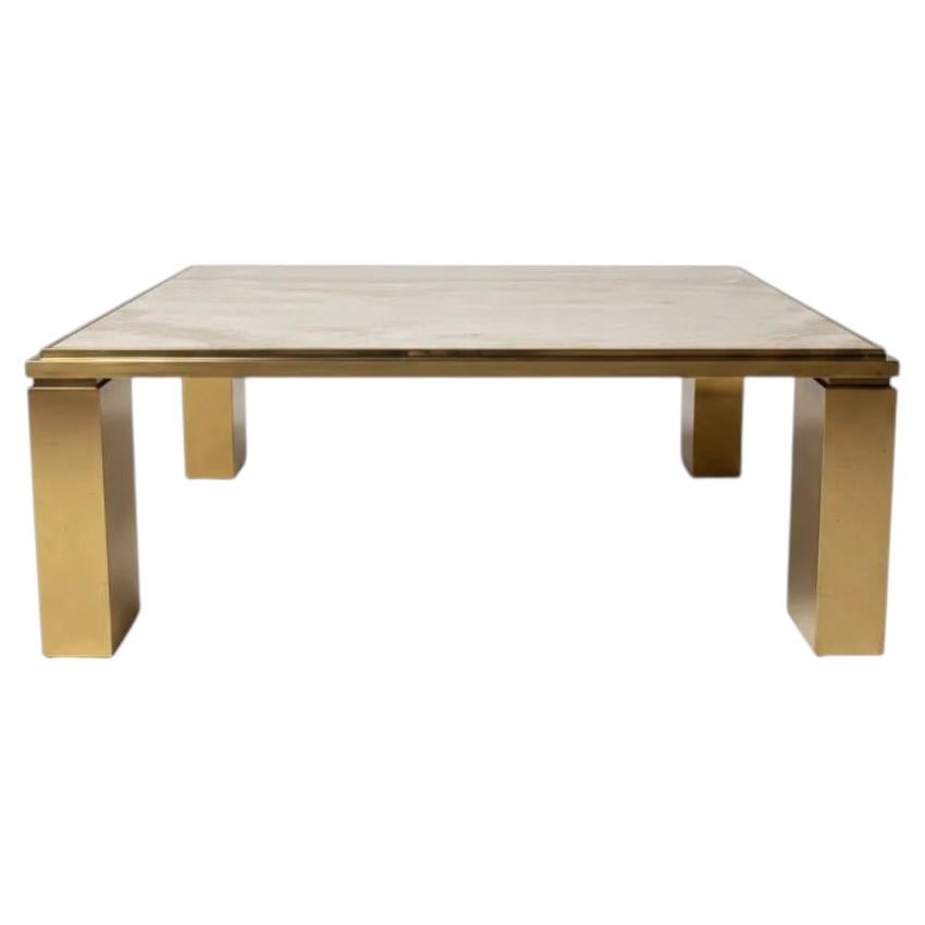 French Modern Brass And Travertine Dining Table For Sale