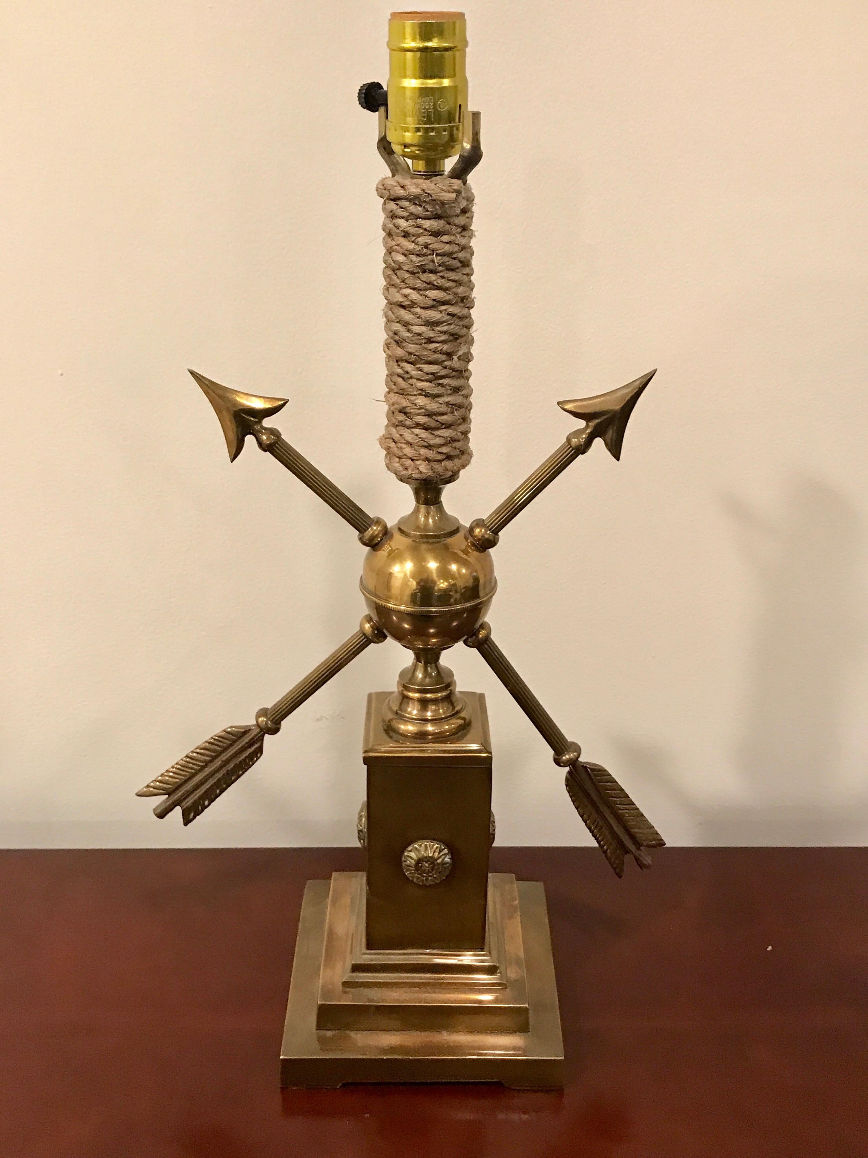 French Modern Brass Arrow and Rope Motif Lamp 6