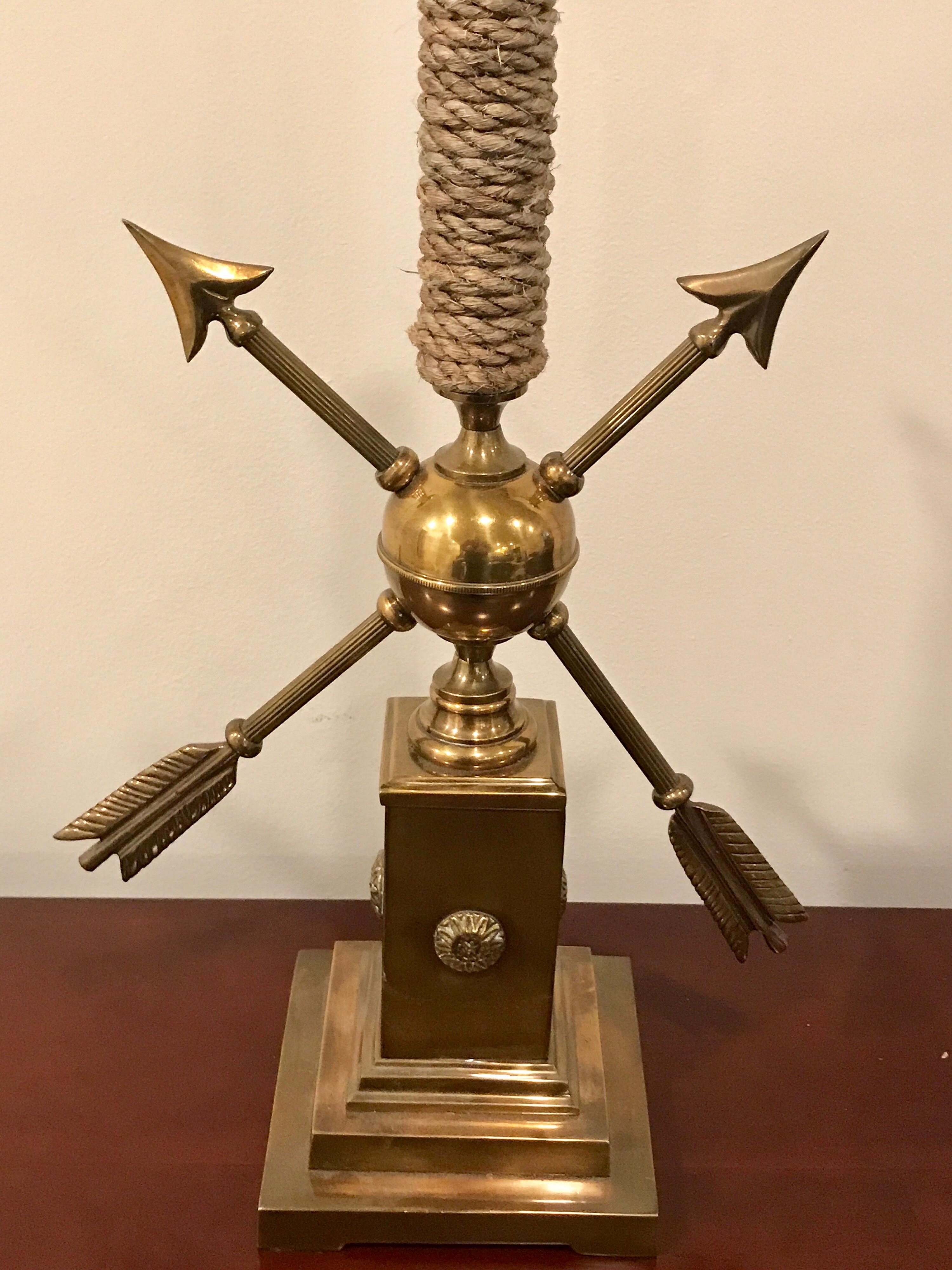 French Modern Brass Arrow and Rope Motif Lamp 7
