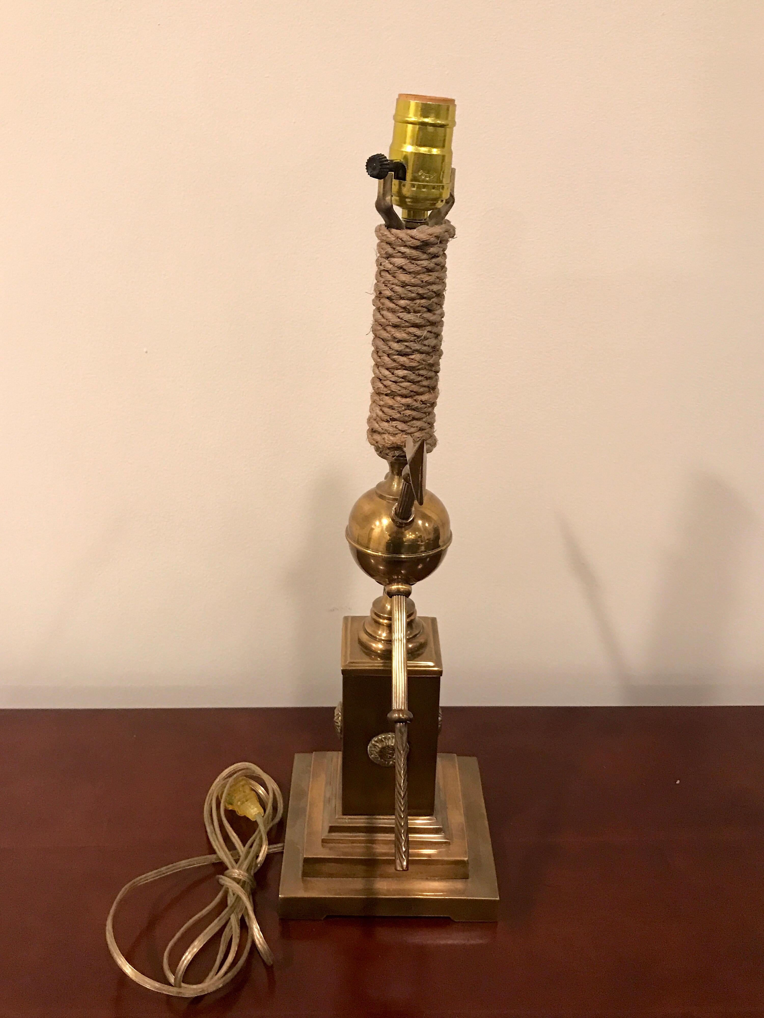 French Modern Brass Arrow and Rope Motif Lamp 8