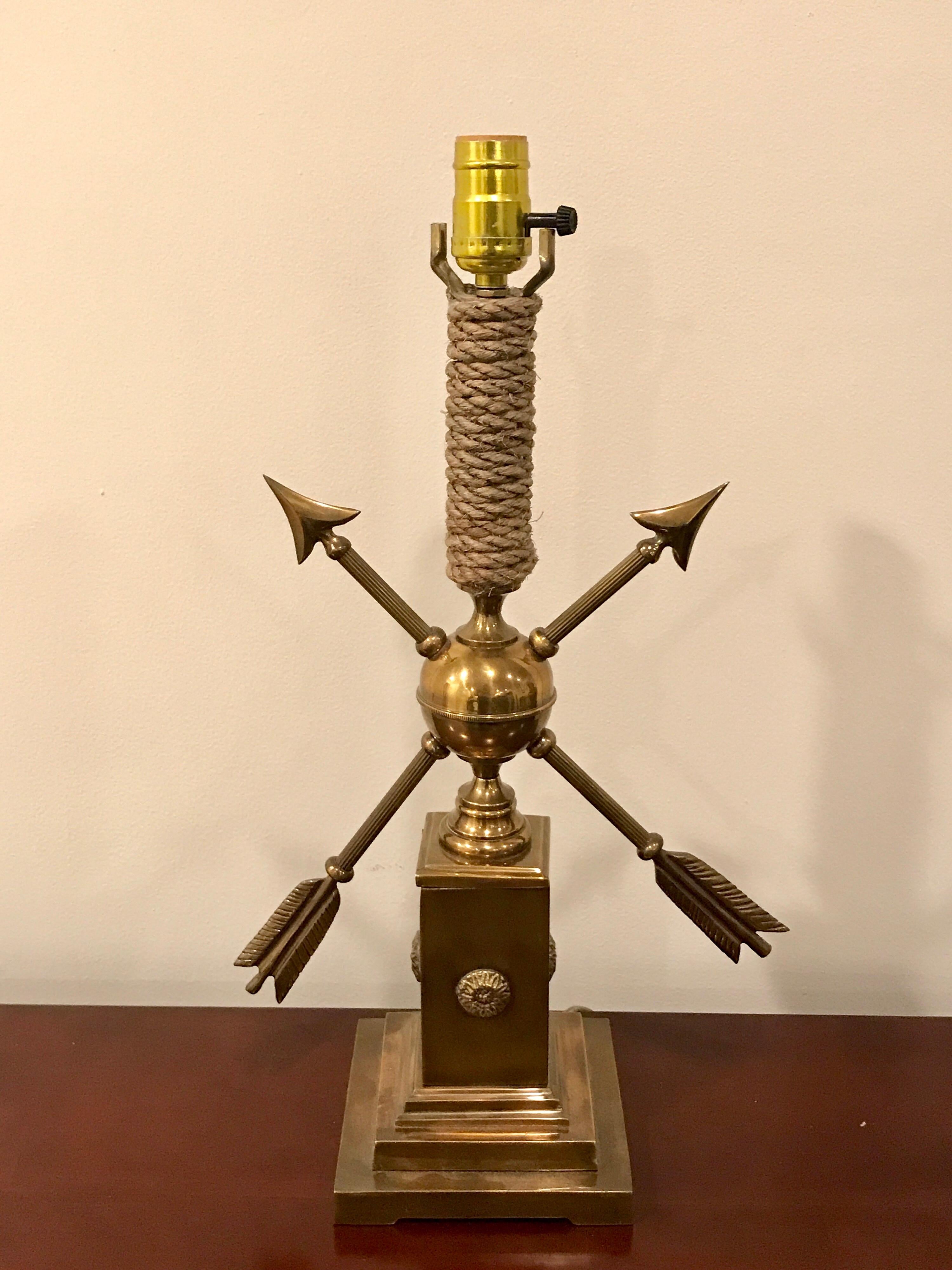 French Modern Brass Arrow and Rope Motif Lamp 1