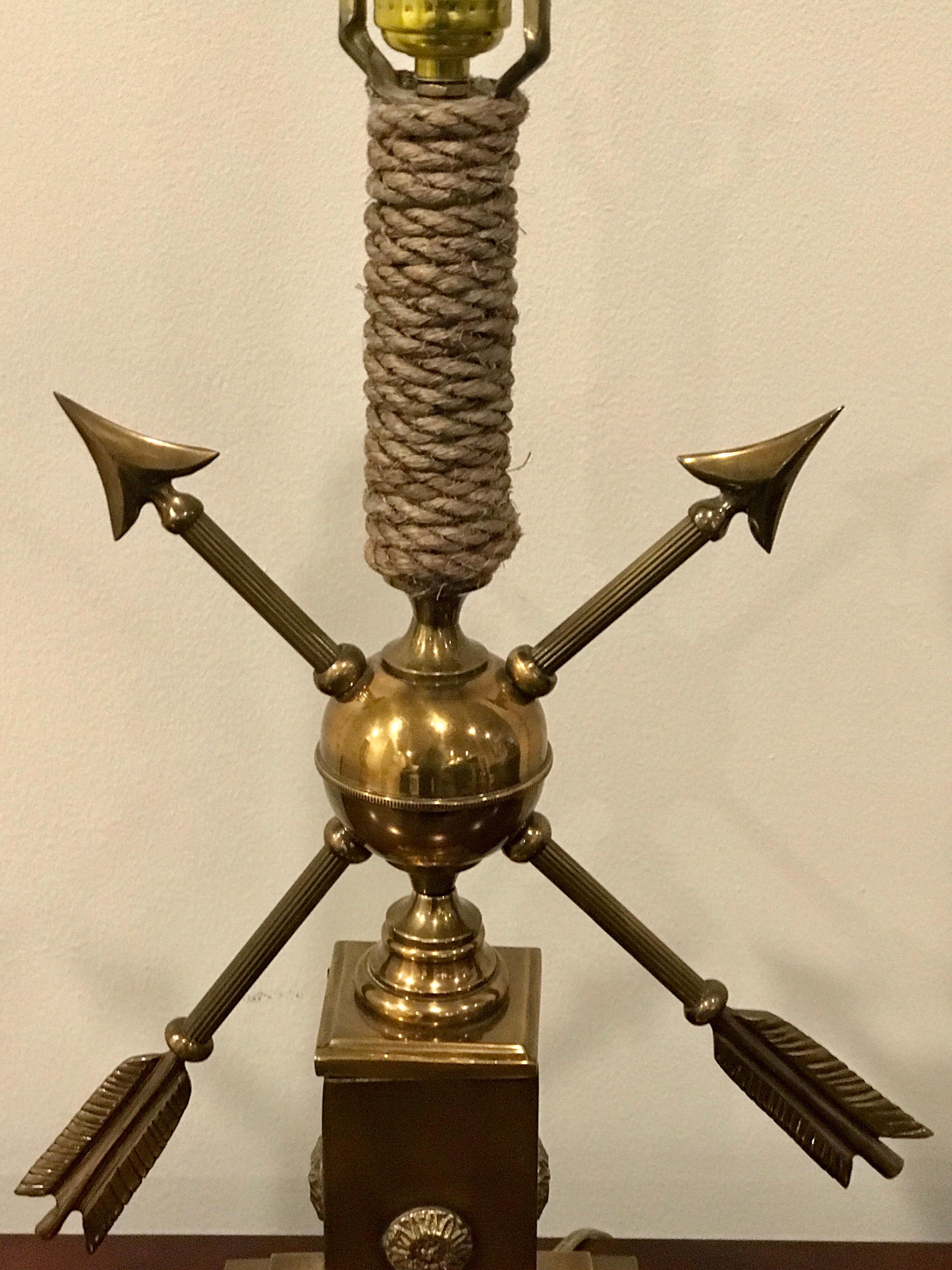 French Modern Brass Arrow and Rope Motif Lamp 3