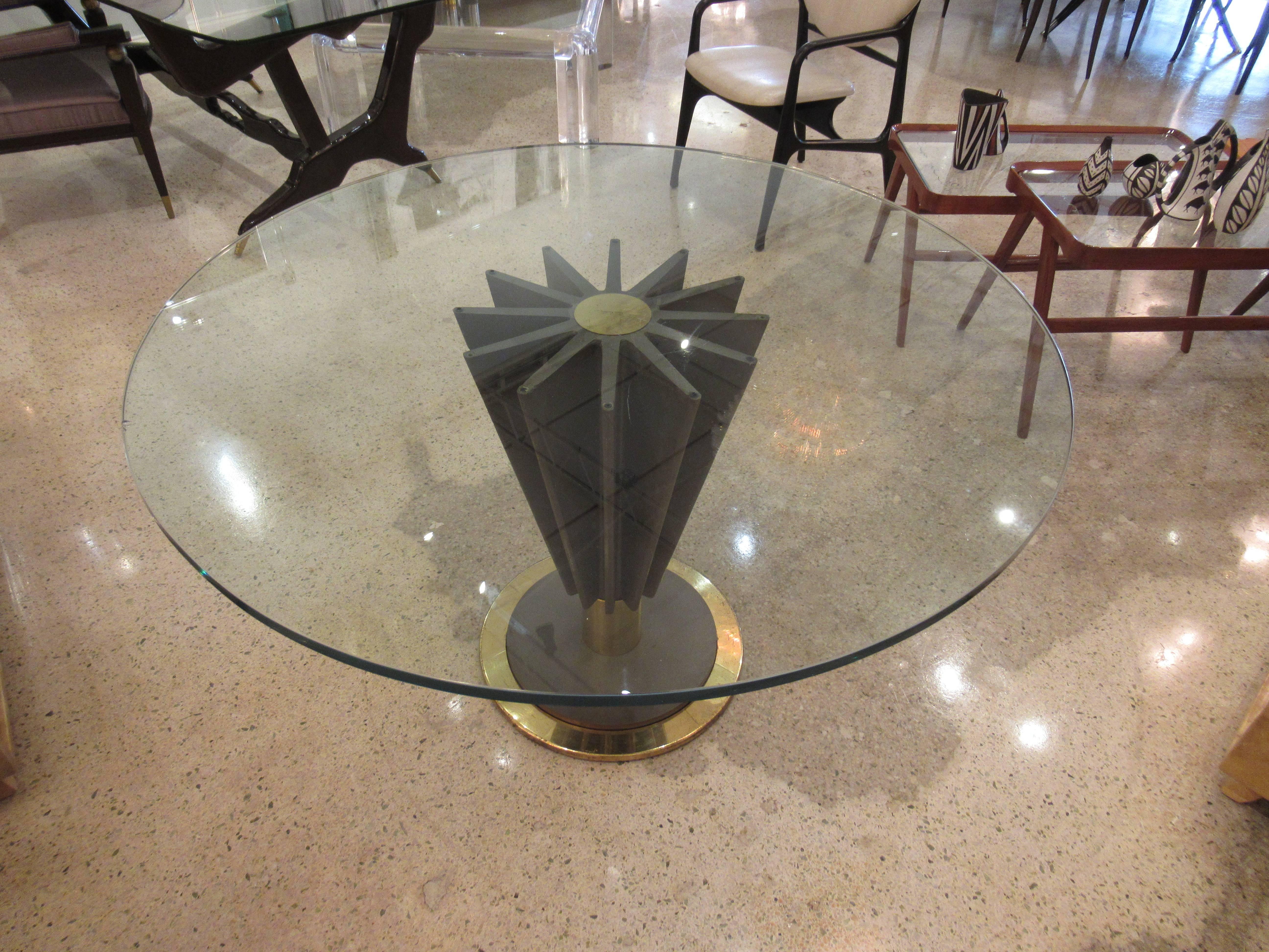 French Modern Brass, Chrome, Steel and Glass Dining/ Centre Table, Pierre Cardin 6