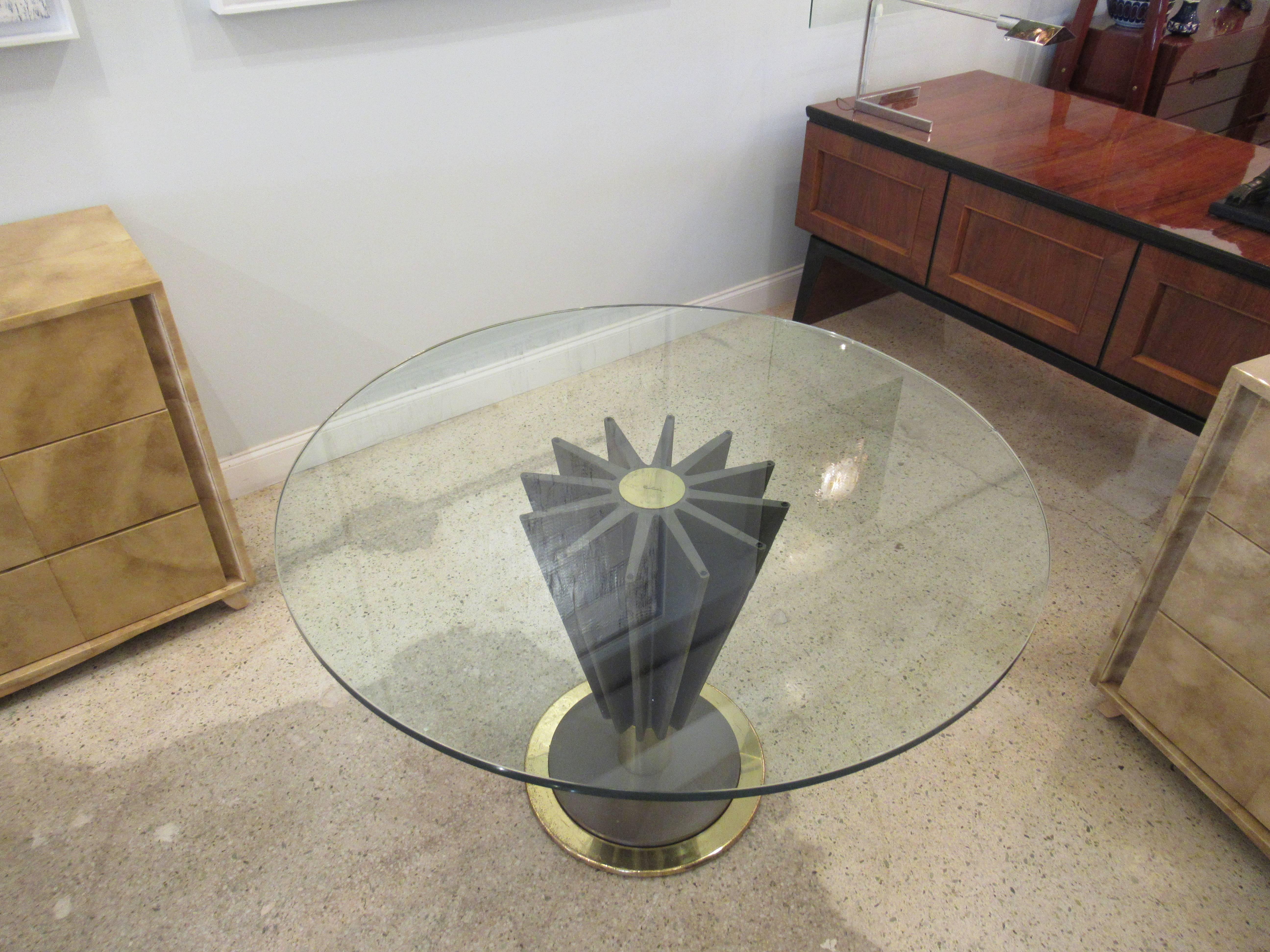 Mid-Century Modern French Modern Brass, Chrome, Steel and Glass Dining/ Centre Table, Pierre Cardin