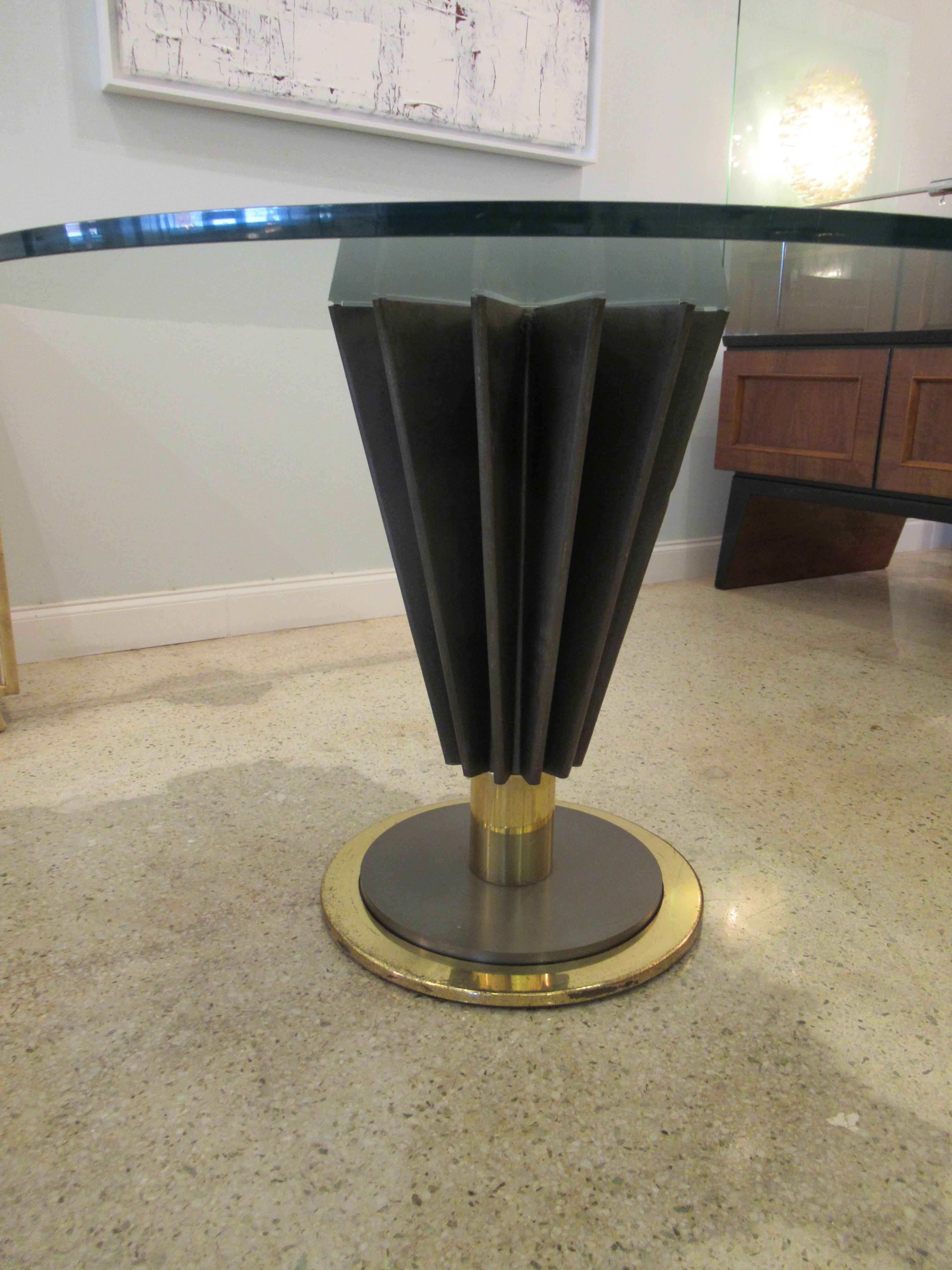 French Modern Brass, Chrome, Steel and Glass Dining/ Centre Table, Pierre Cardin In Excellent Condition In Hollywood, FL