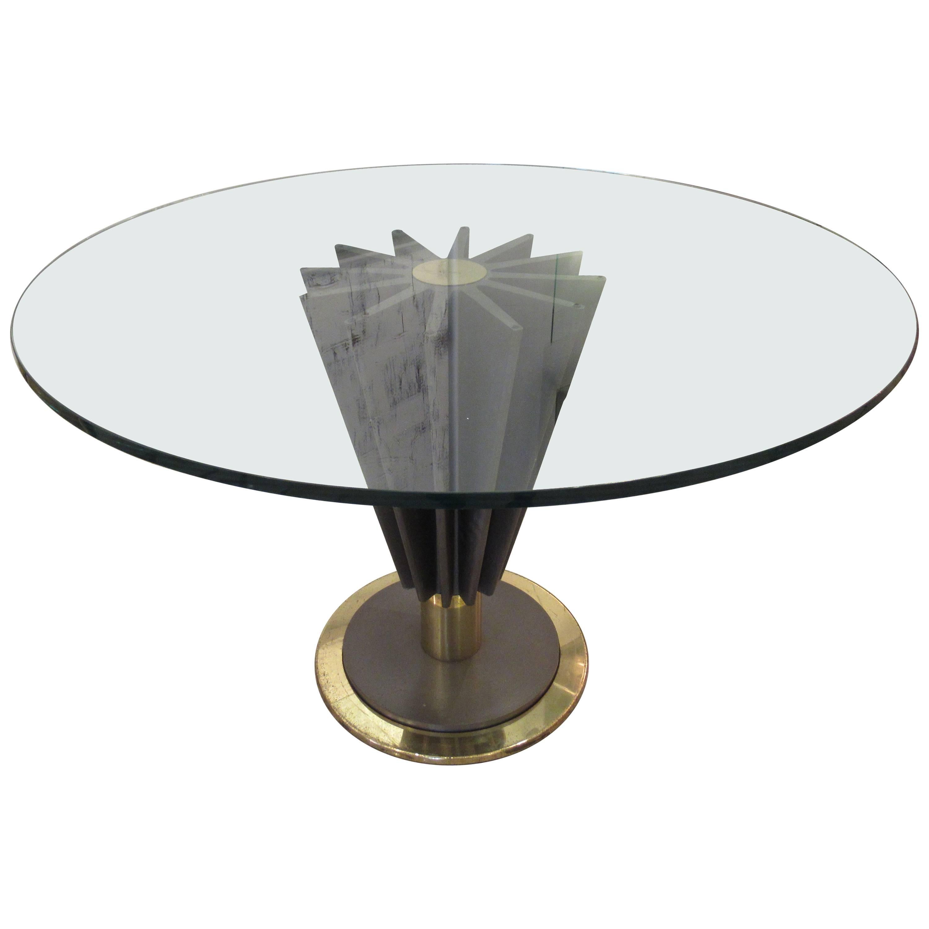 French Modern Brass, Chrome, Steel and Glass Dining/ Centre Table, Pierre Cardin