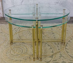 French Modern Brass Coffee Table and Nesting Tables Ensemble with Clear Glass