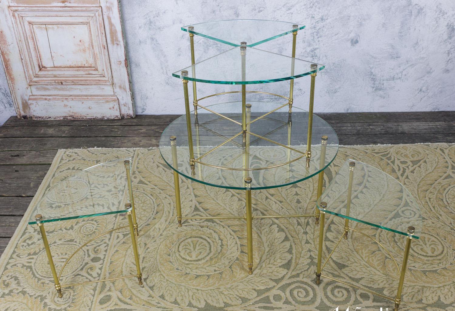 French Modern Brass Coffee Table and Nesting Tables Ensemble with Clear Glass In Good Condition For Sale In Buchanan, NY