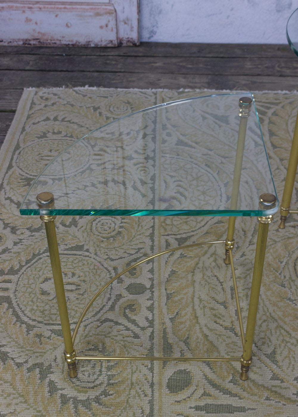 French Modern Brass Coffee Table and Nesting Tables Ensemble with Clear Glass For Sale 1