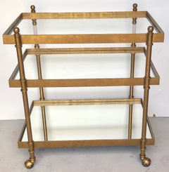 French Modern Brass & Glass Bar Cart with Mirrored Bottom Shelf, Circa 1970s