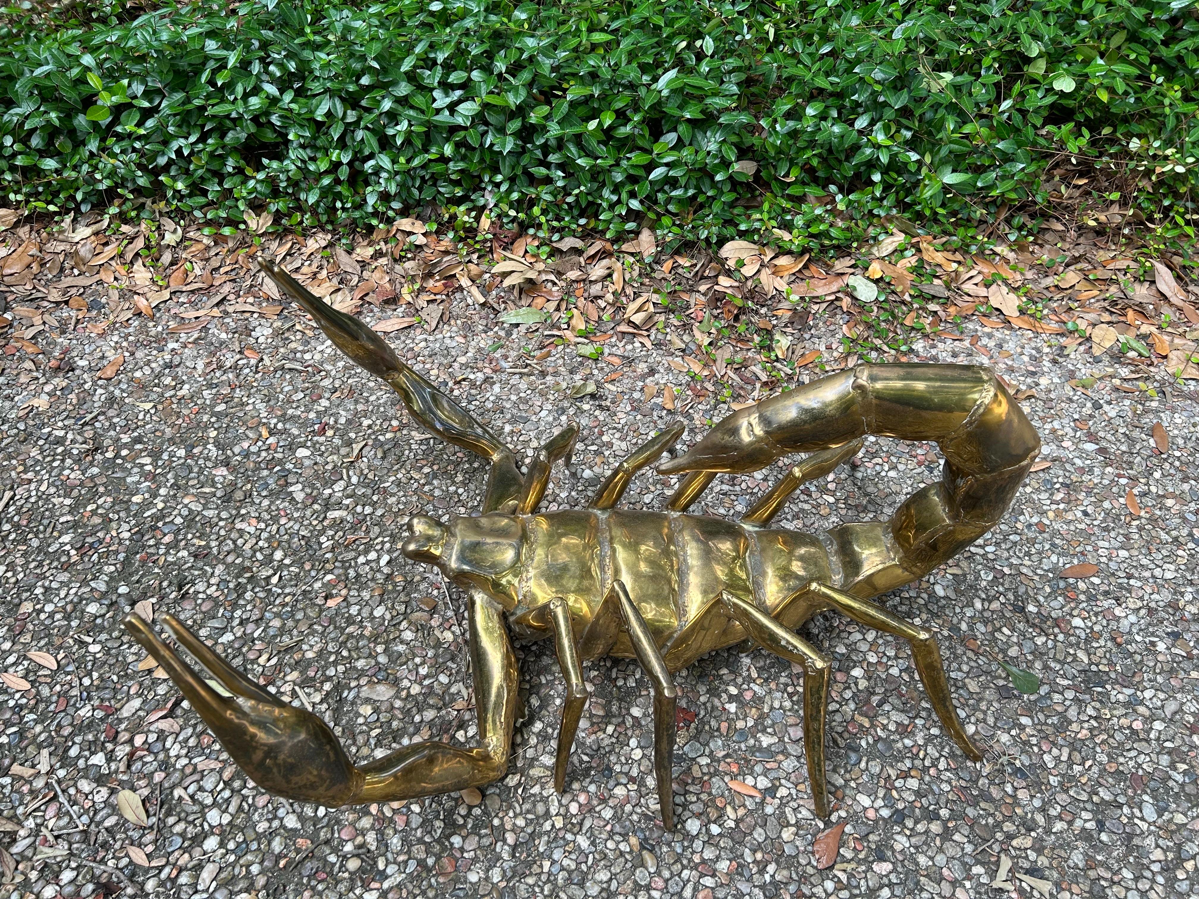 Hollywood Regency French Modern Brass Scorpion Signed Alain Chervet For Sale