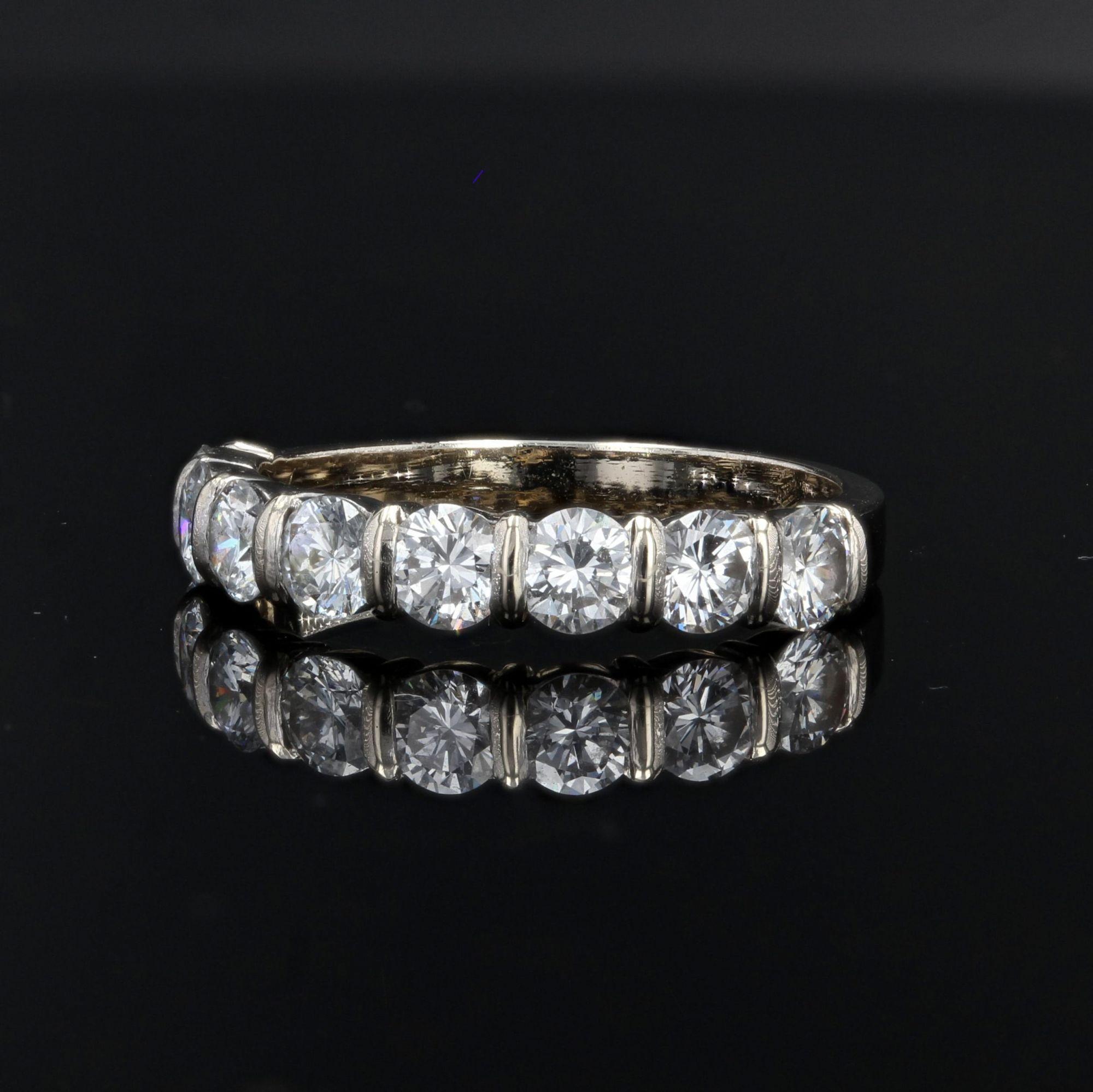 Brilliant Cut French Modern Brilliant-Cut Diamonds 18 Karat White Gold Half Wedding Ring For Sale