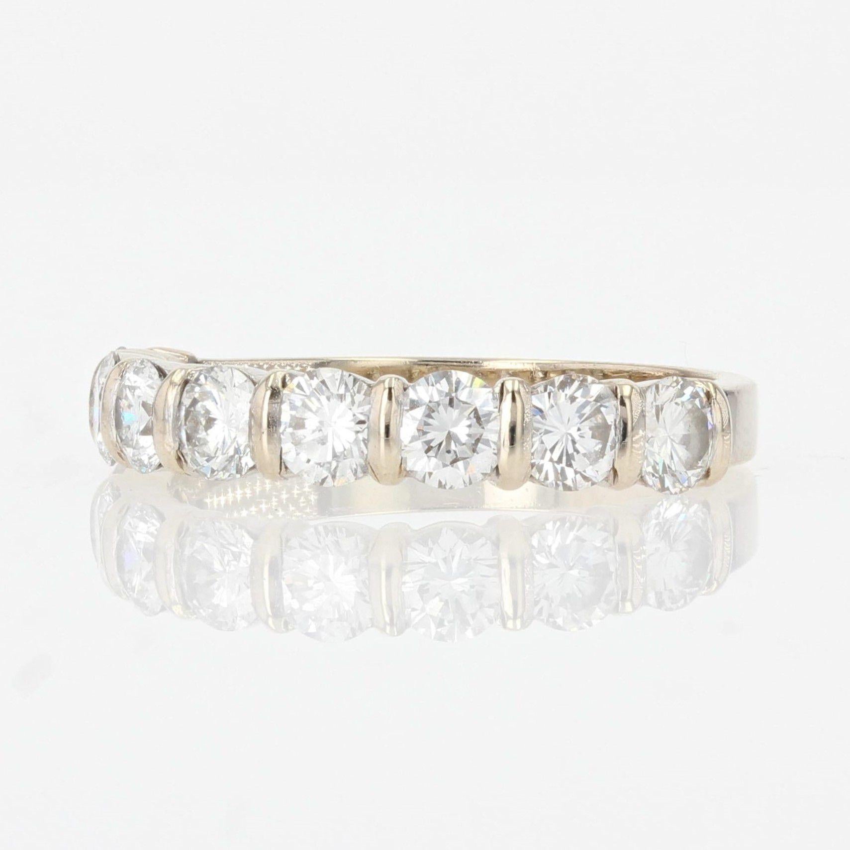 Women's French Modern Brilliant-Cut Diamonds 18 Karat White Gold Half Wedding Ring For Sale