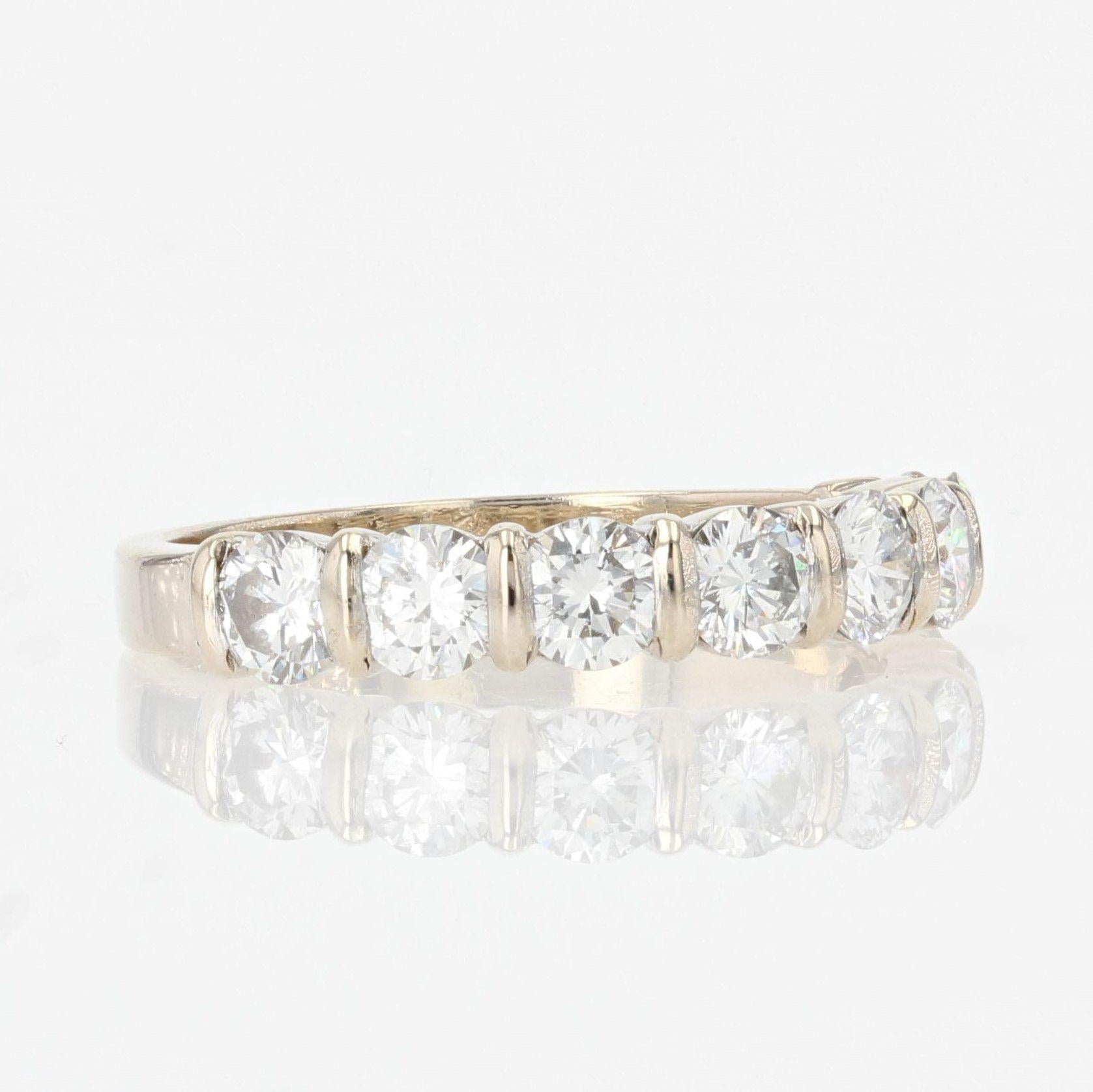 French Modern Brilliant-Cut Diamonds 18 Karat White Gold Half Wedding Ring For Sale 2