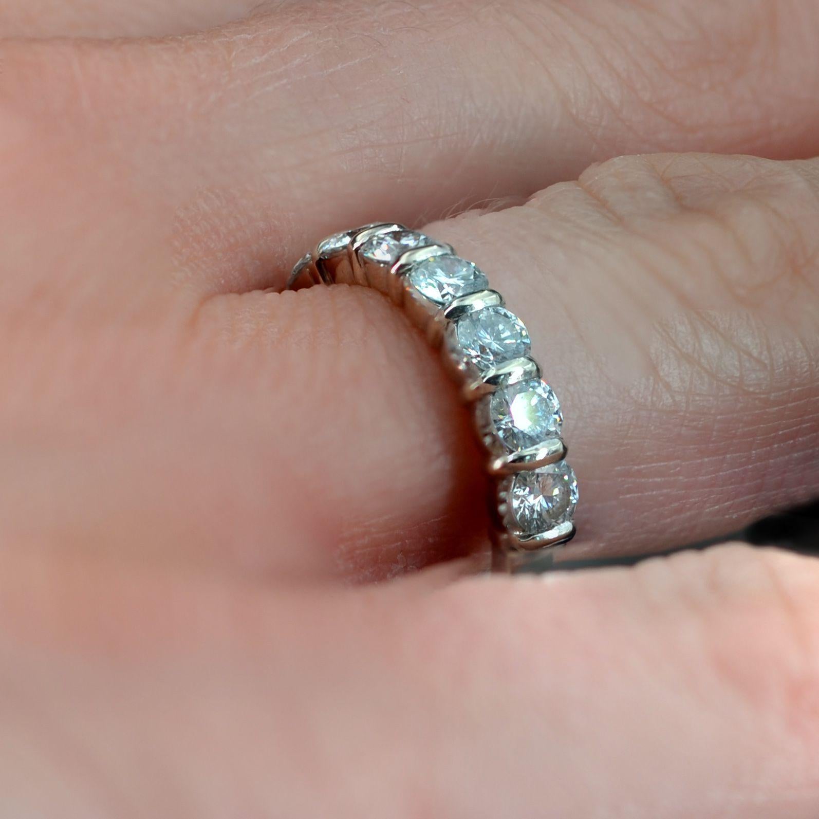 French Modern Brilliant-Cut Diamonds 18 Karat White Gold Half Wedding Ring For Sale 3