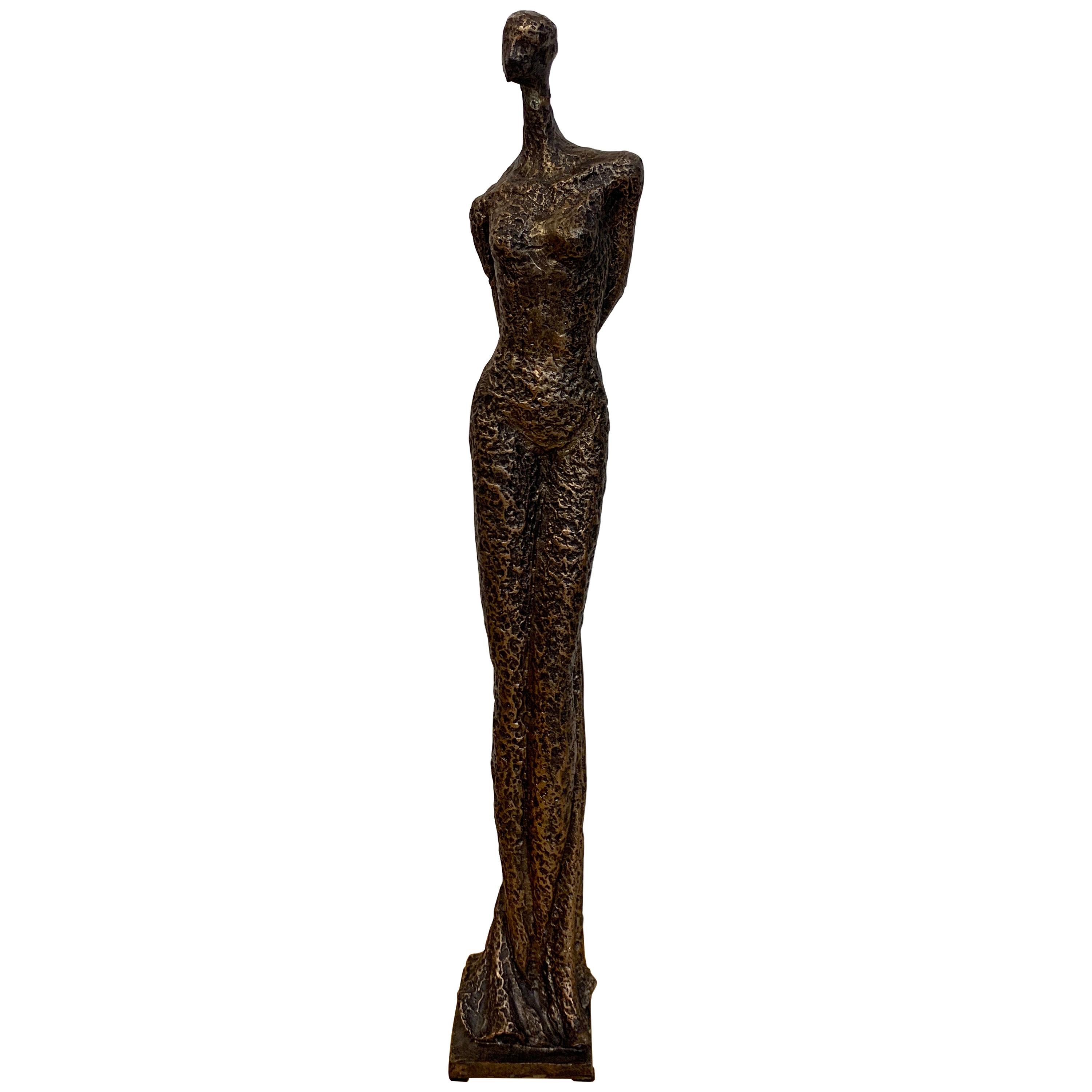French Modern Bronze Female Draped Figure, Unsigned