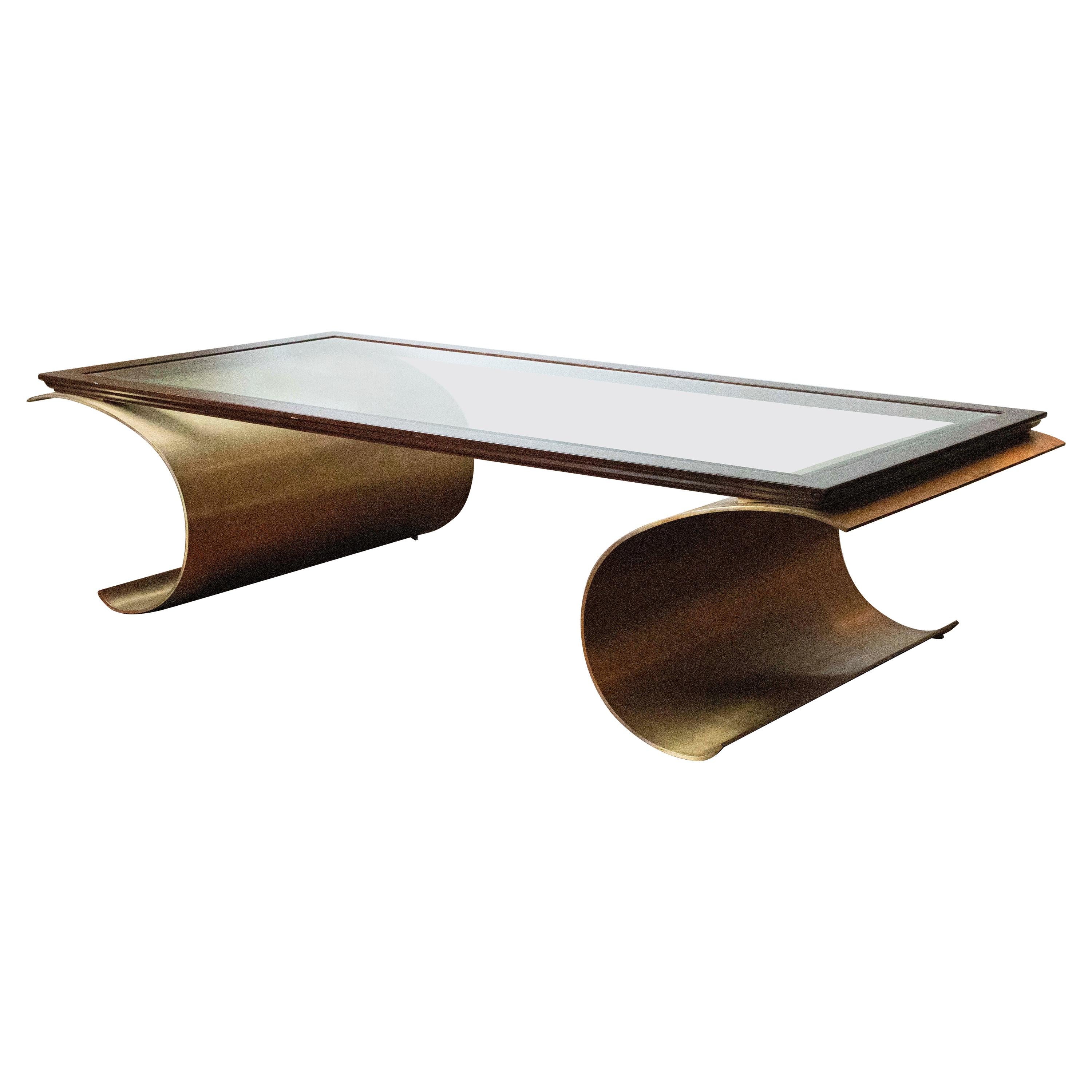 French Modern Bronze & Glass Coffee Table