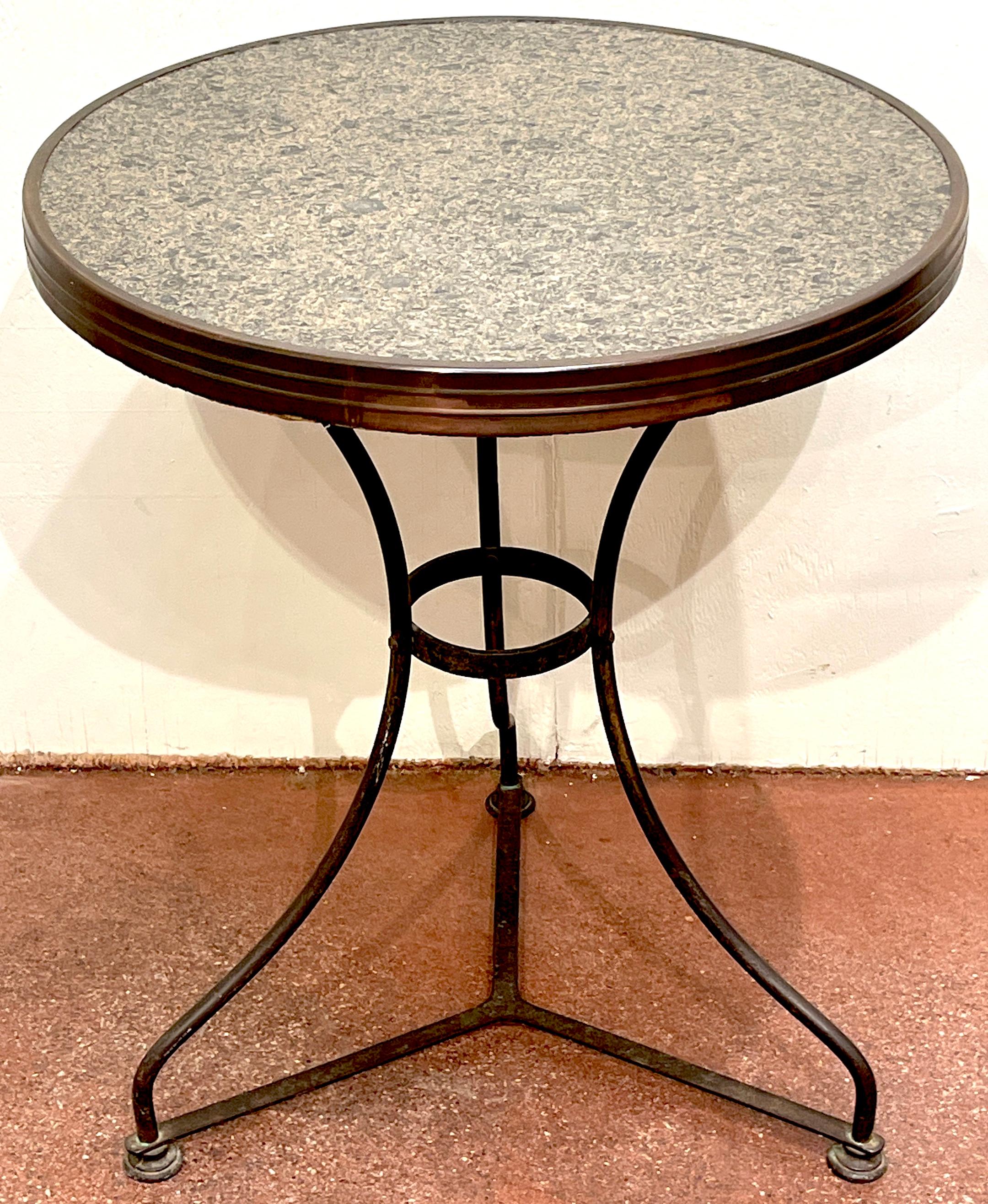 French Modern Bronze and Marble Gueridon or Bistro Table 
France, pre-World War II

A striking French modern bronze and marble gueridon dating back to the pre-World War II era. This timeless piece boasts a sleek and avant-garde design, embodying the