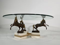 Table basse moderne franaise en bronze, bronze patin, marbre et verre, Maison Cha