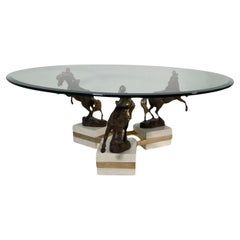 French Modern Bronze, Patinated Bronze, Marble & Glass Low Table, Maison Charles