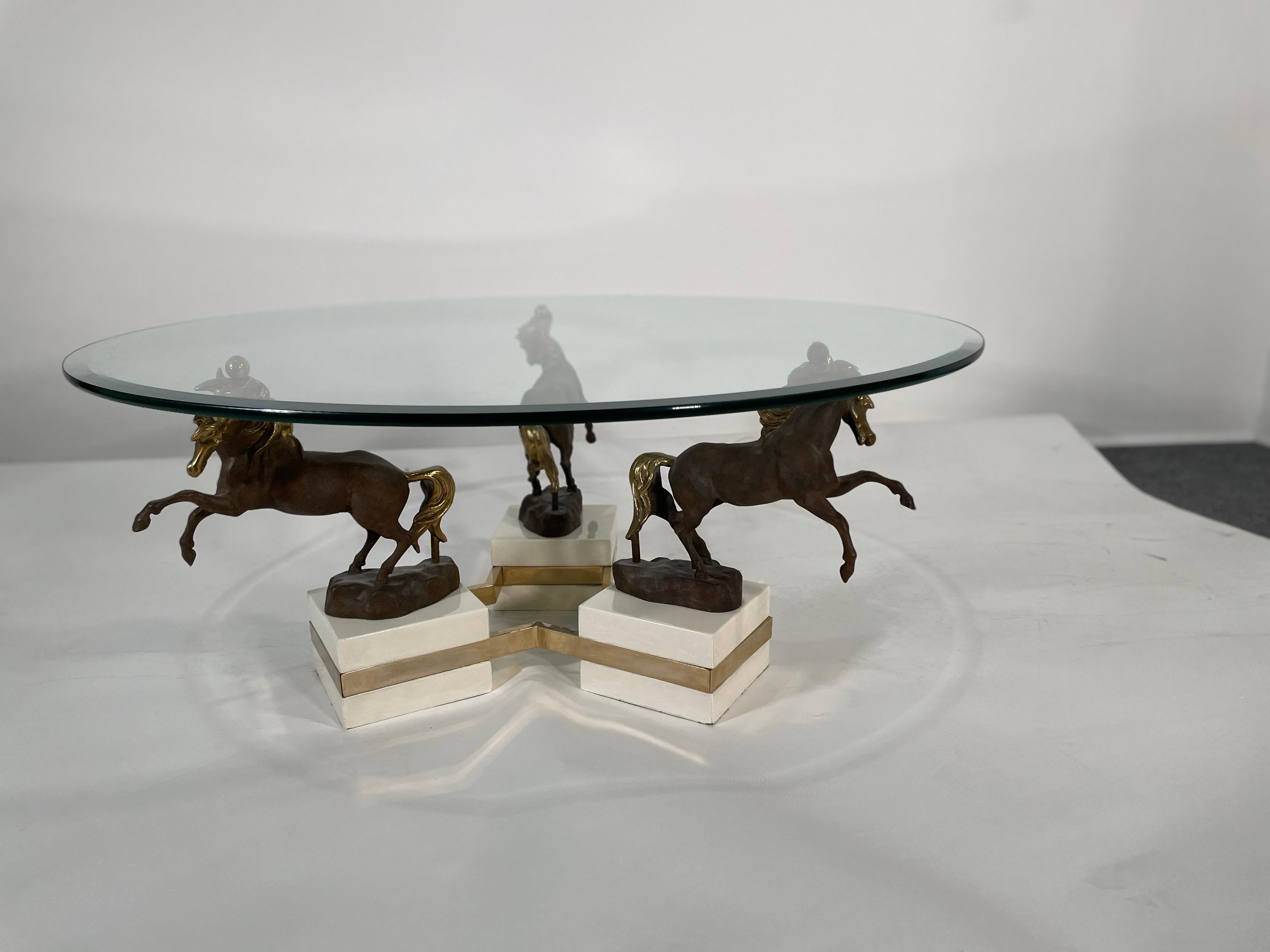 French Modern Bronze, Patinated Bronze, Marble & Glass Low Table, Maison Cha In Good Condition For Sale In Hollywood, FL