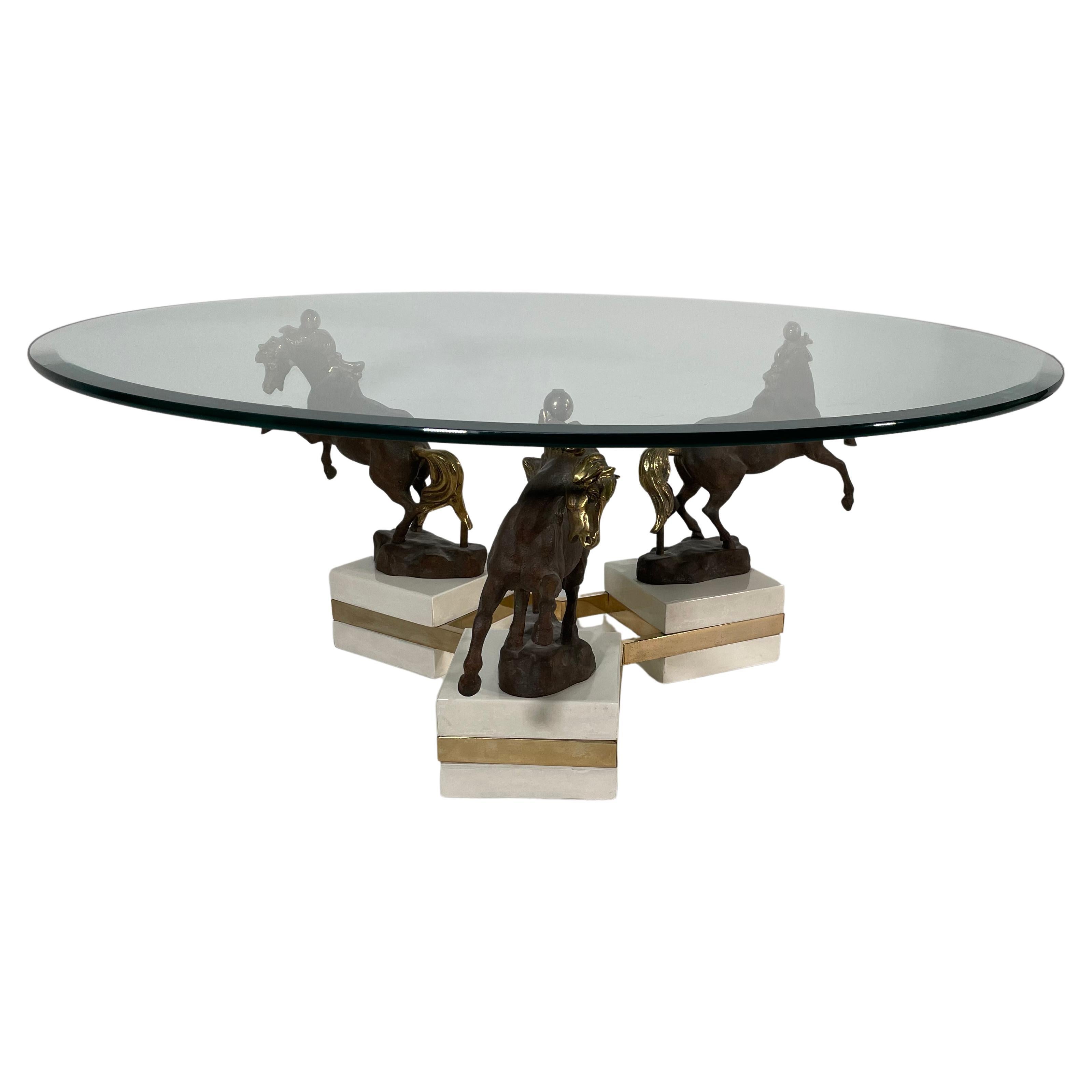 French Modern Bronze, Patinated Bronze, Marble & Glass Low Table, Maison Cha For Sale