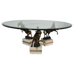 French Modern Bronze, Patinated Bronze, Marble & Glass Low Table, Maison Charles