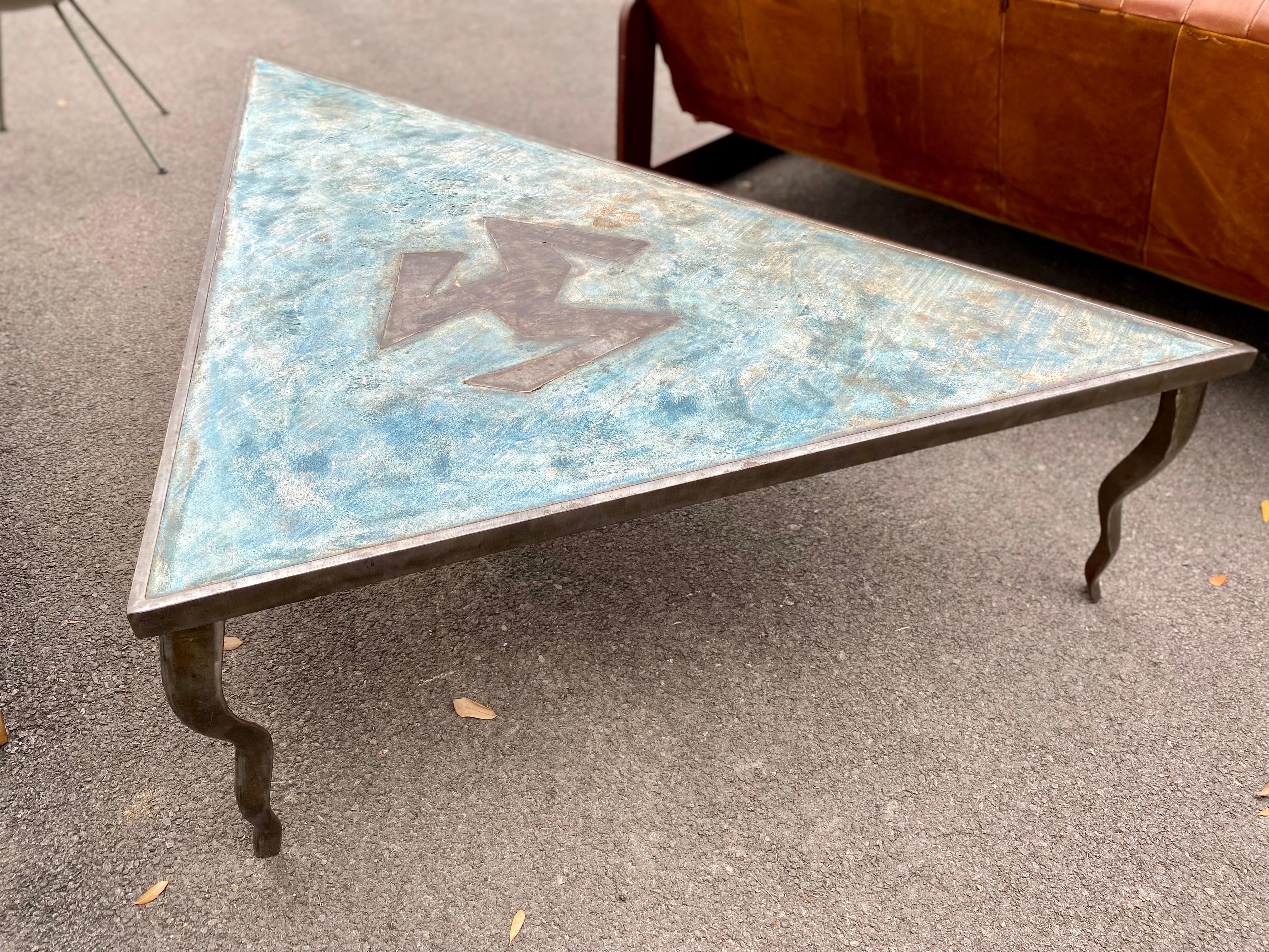 French Modern Triangle Cocktail Table, France, circa 1980s 3
