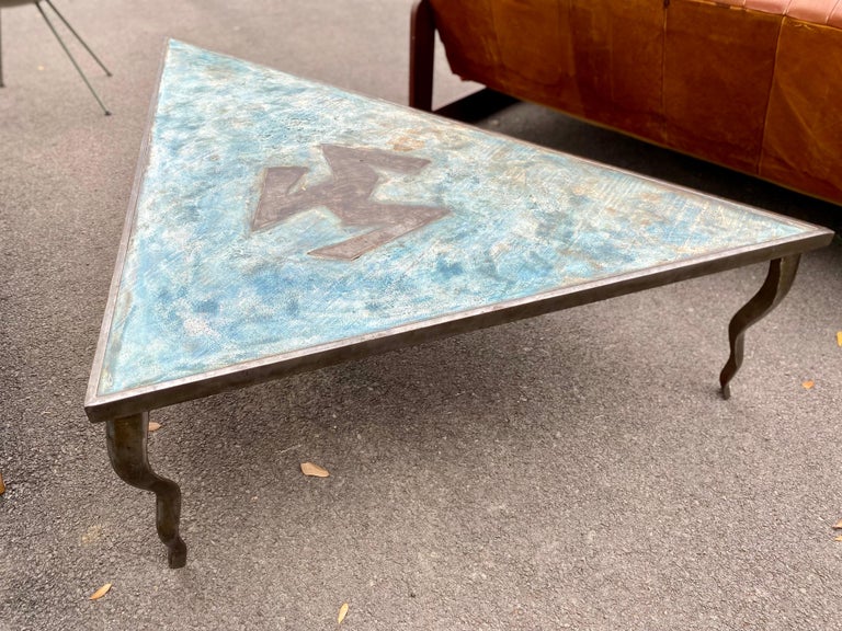 French Modern Triangle Cocktail Table, France, circa 1980s For Sale 3