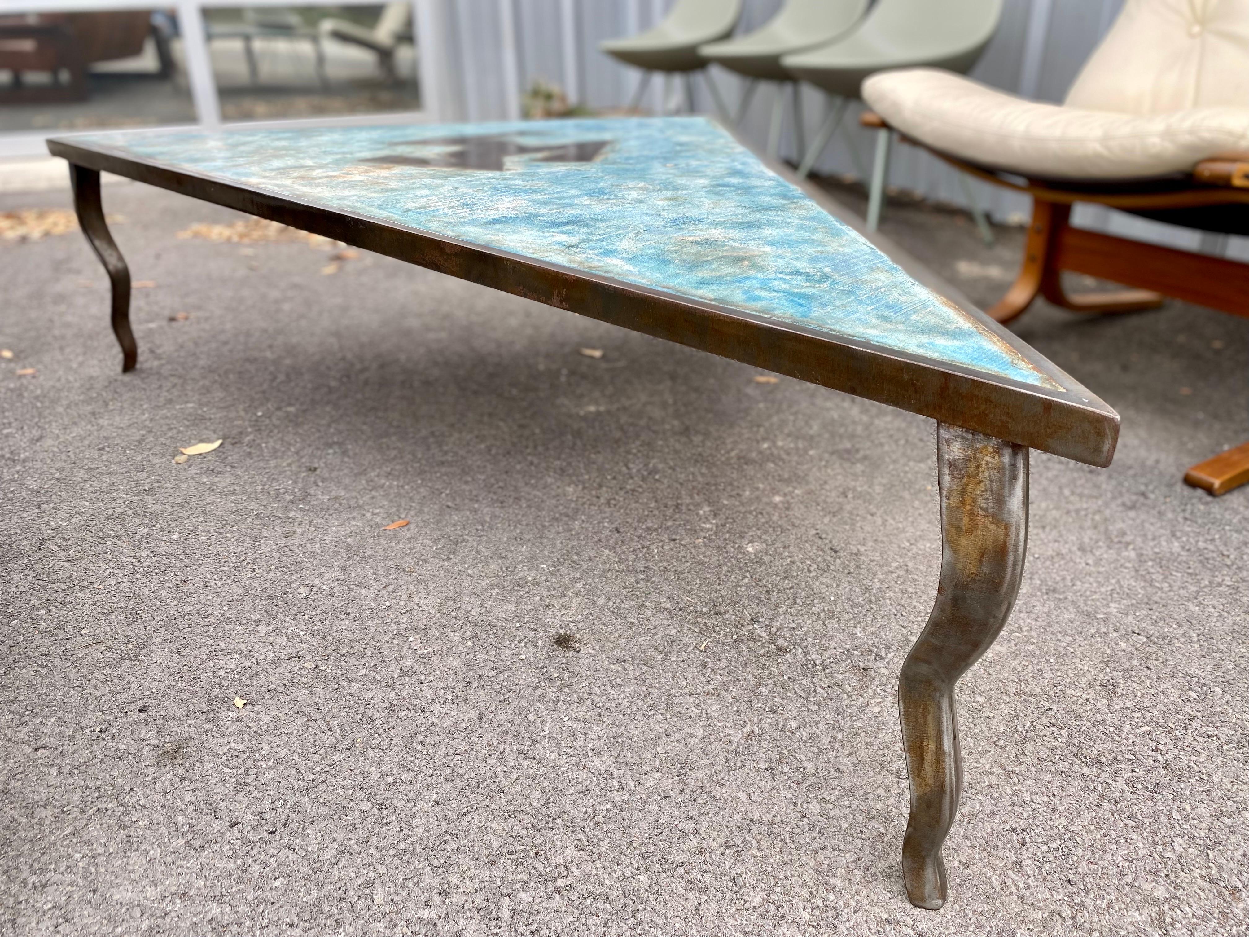 French Modern Triangle Cocktail Table, France, circa 1980s 4