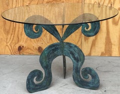 French Modern Bronze Tripartite Scroll Table, Circa 1980s