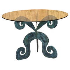 French Modern Bronze Tripartite Scroll Table, Circa 1980s