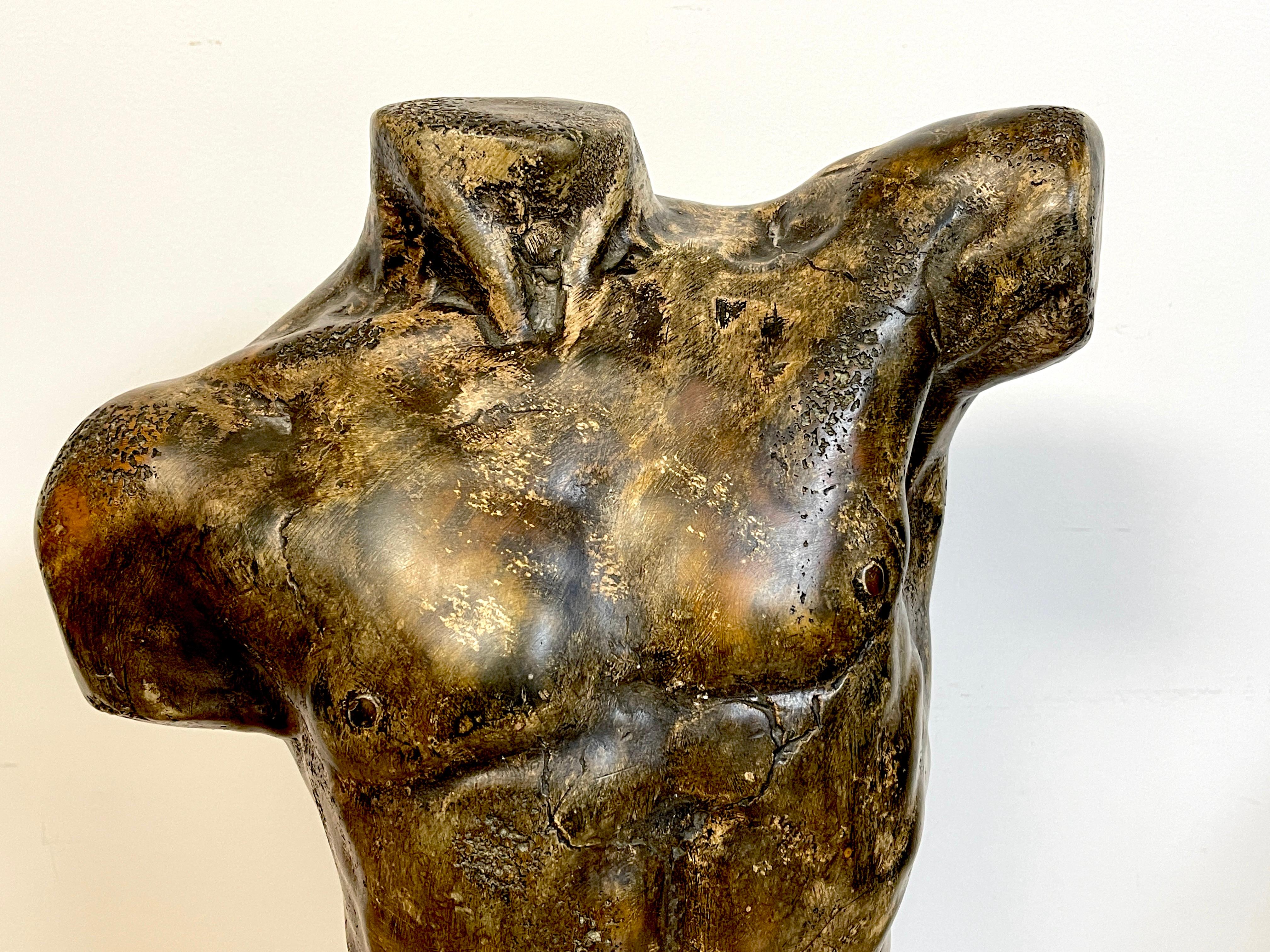 bronze male torso sculpture