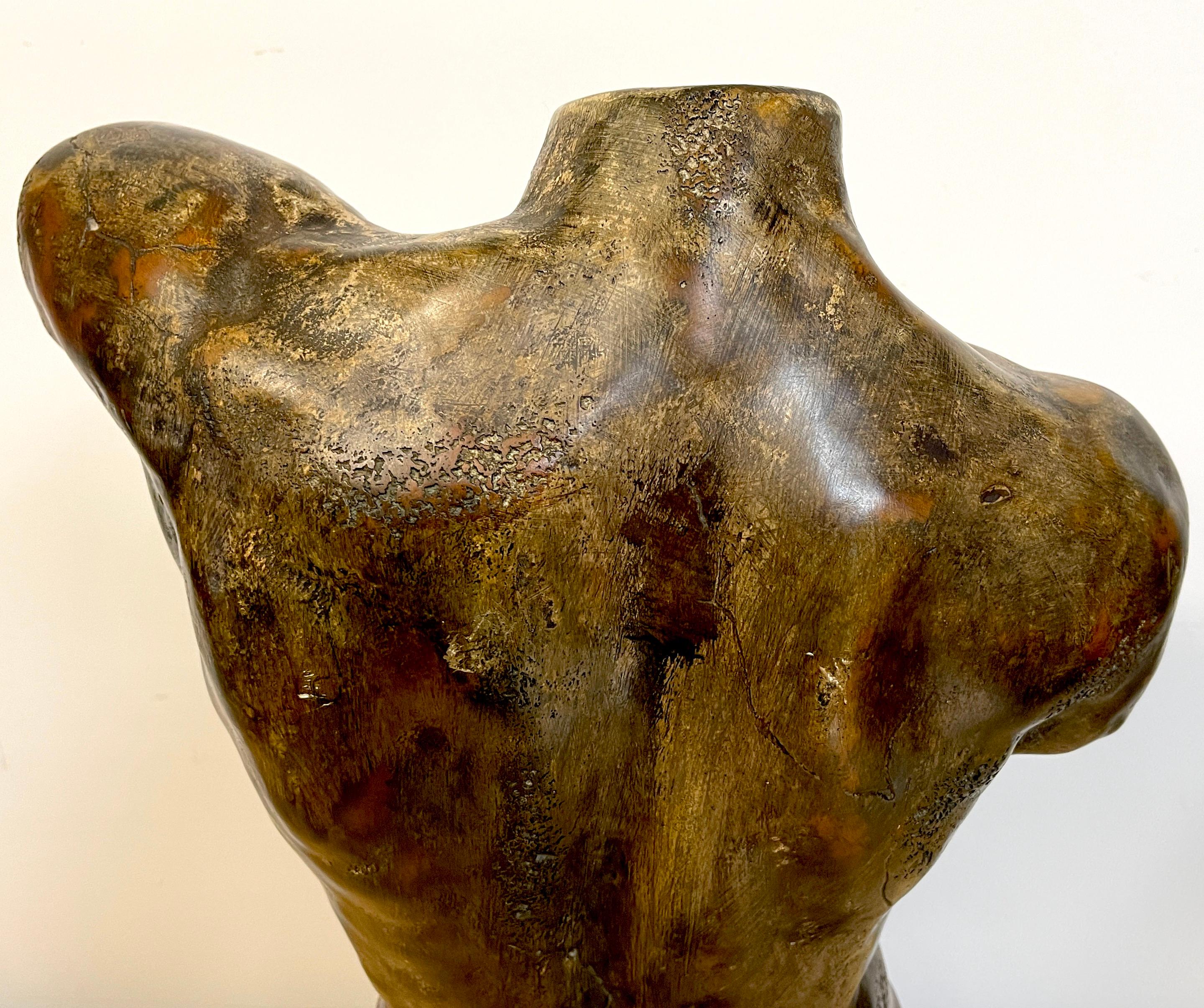 Scultura moderna francese in gesso bronzato di un torso maschile nudo in vendita 1