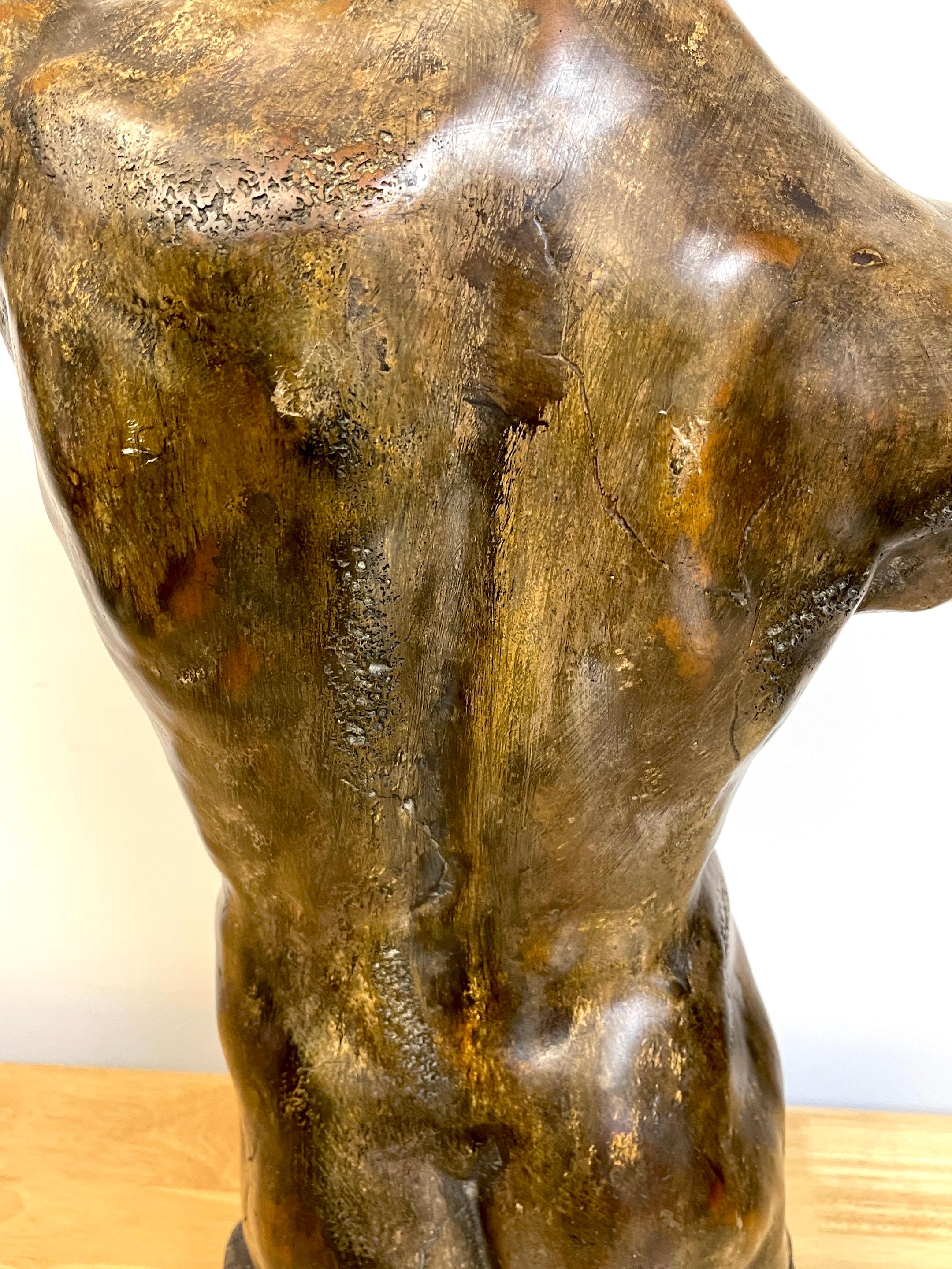 Scultura moderna francese in gesso bronzato di un torso maschile nudo in vendita 2