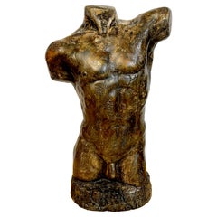 French Modern Bronzed Plaster Sculpture of a Male Nude Torso