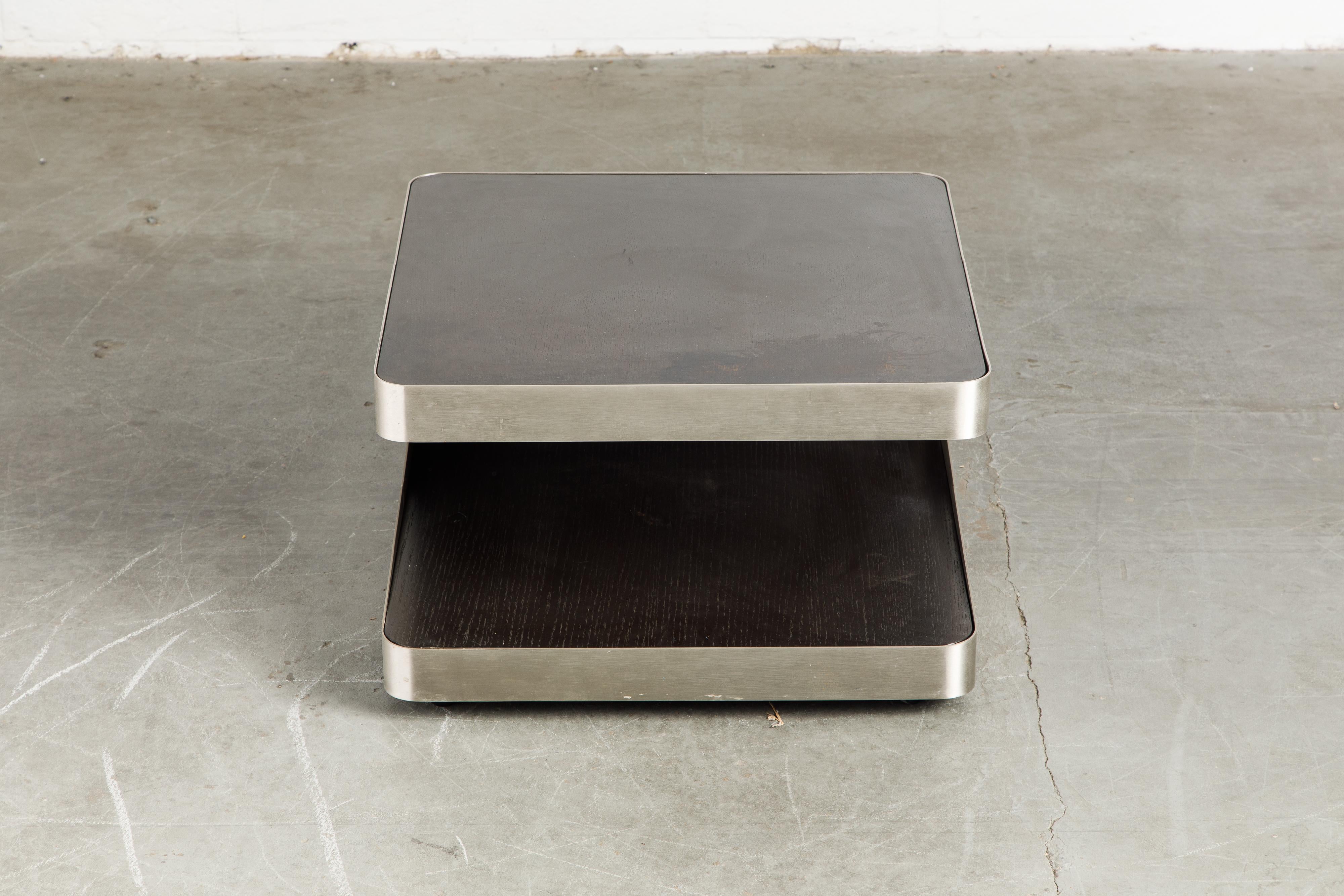 French Modern Brushed Stainless Steel Two-Tiered Coffee or End Table, 1970s 11