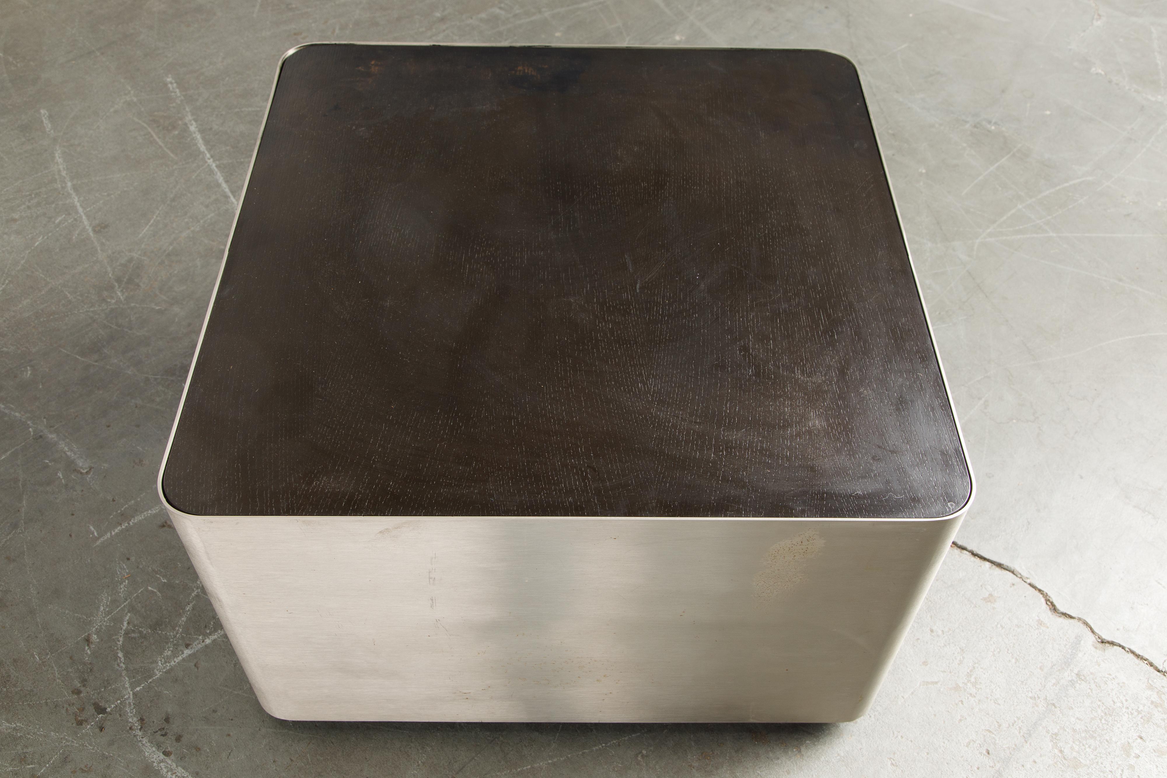 French Modern Brushed Stainless Steel Two-Tiered Coffee or End Table, 1970s 15