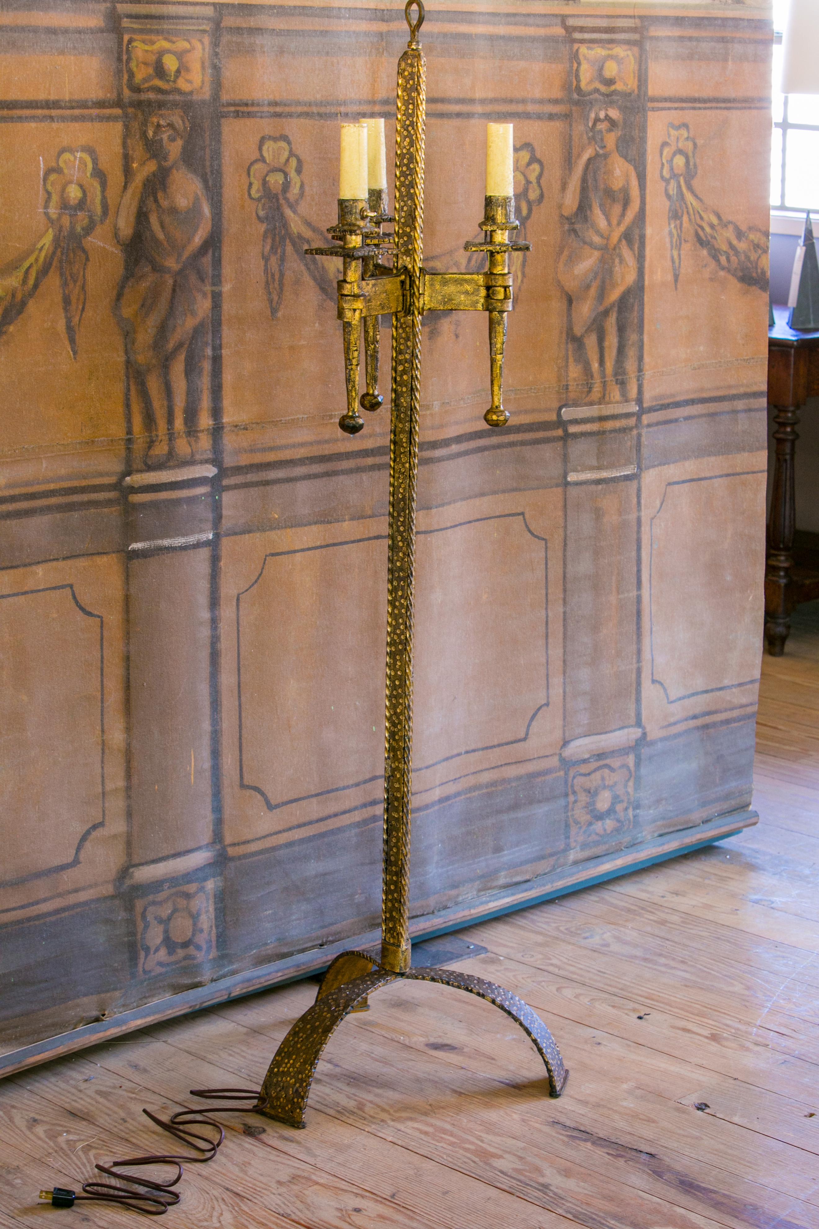 Hammered Brutalist Gilt-Iron Floor Lamp