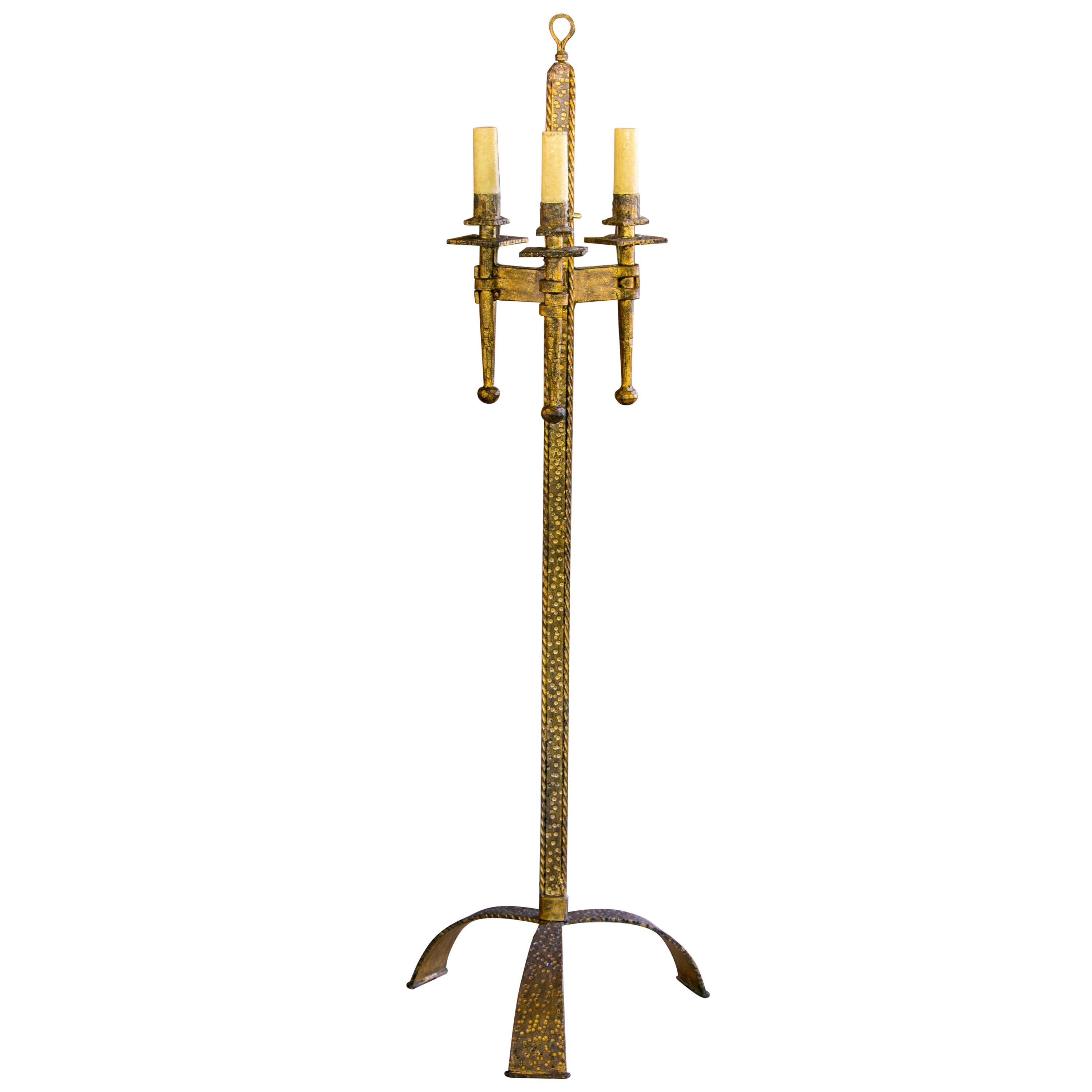 Brutalist Gilt-Iron Floor Lamp